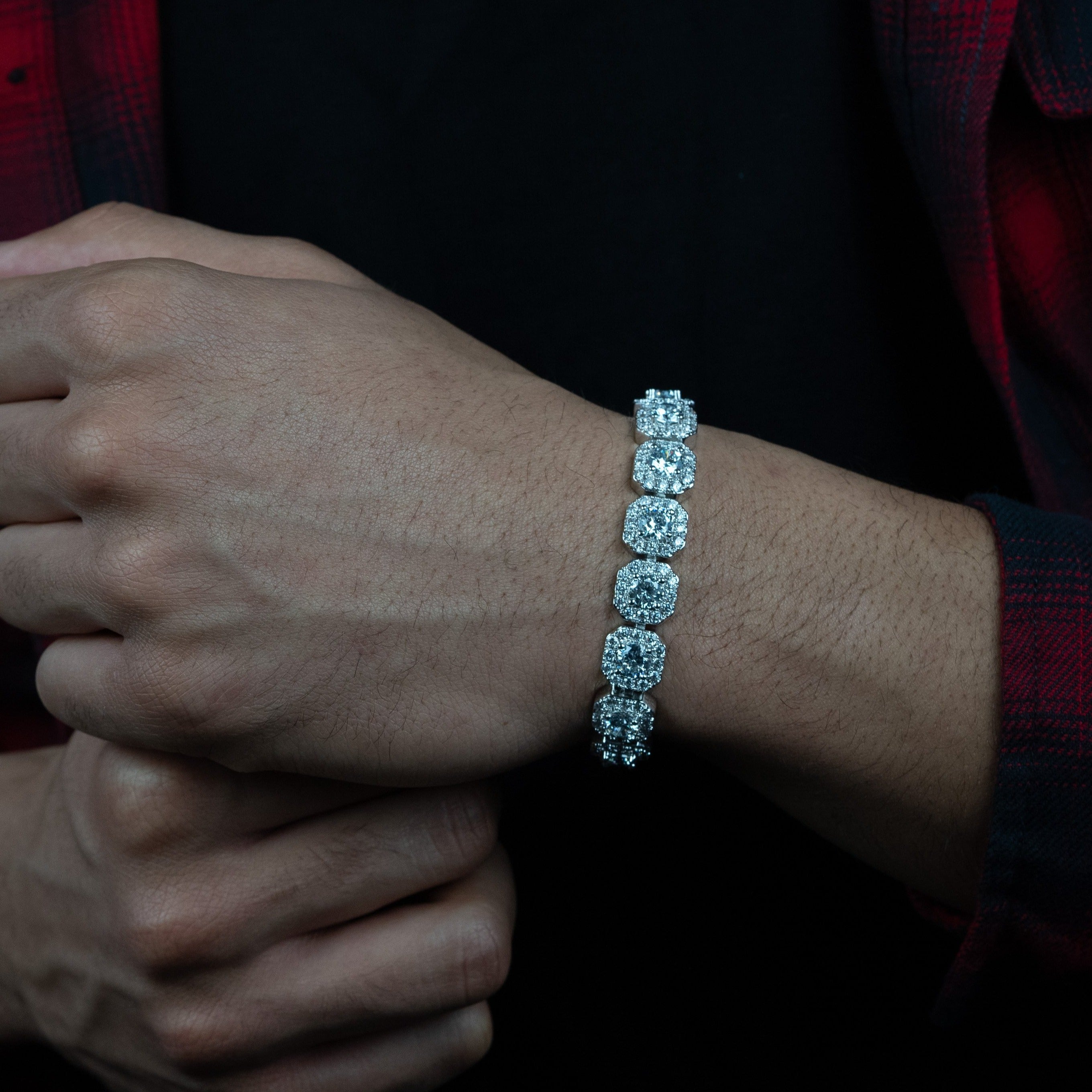 Solitaire Cluster Silver Tennis Bracelet