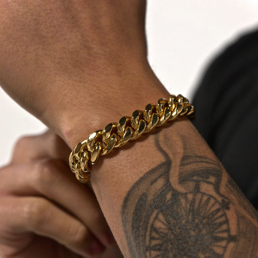 12mm Gold Cuban Bracelet Stainless Steel