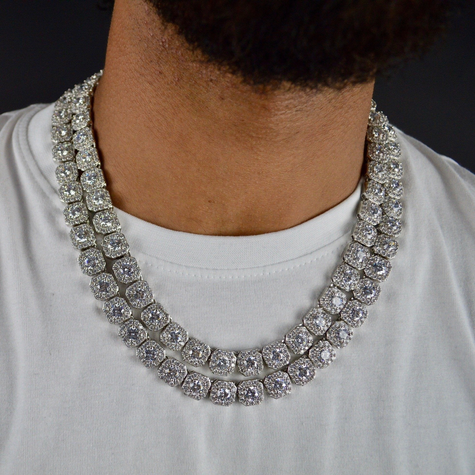 Solitaire Silver Cluster Tennis Chain