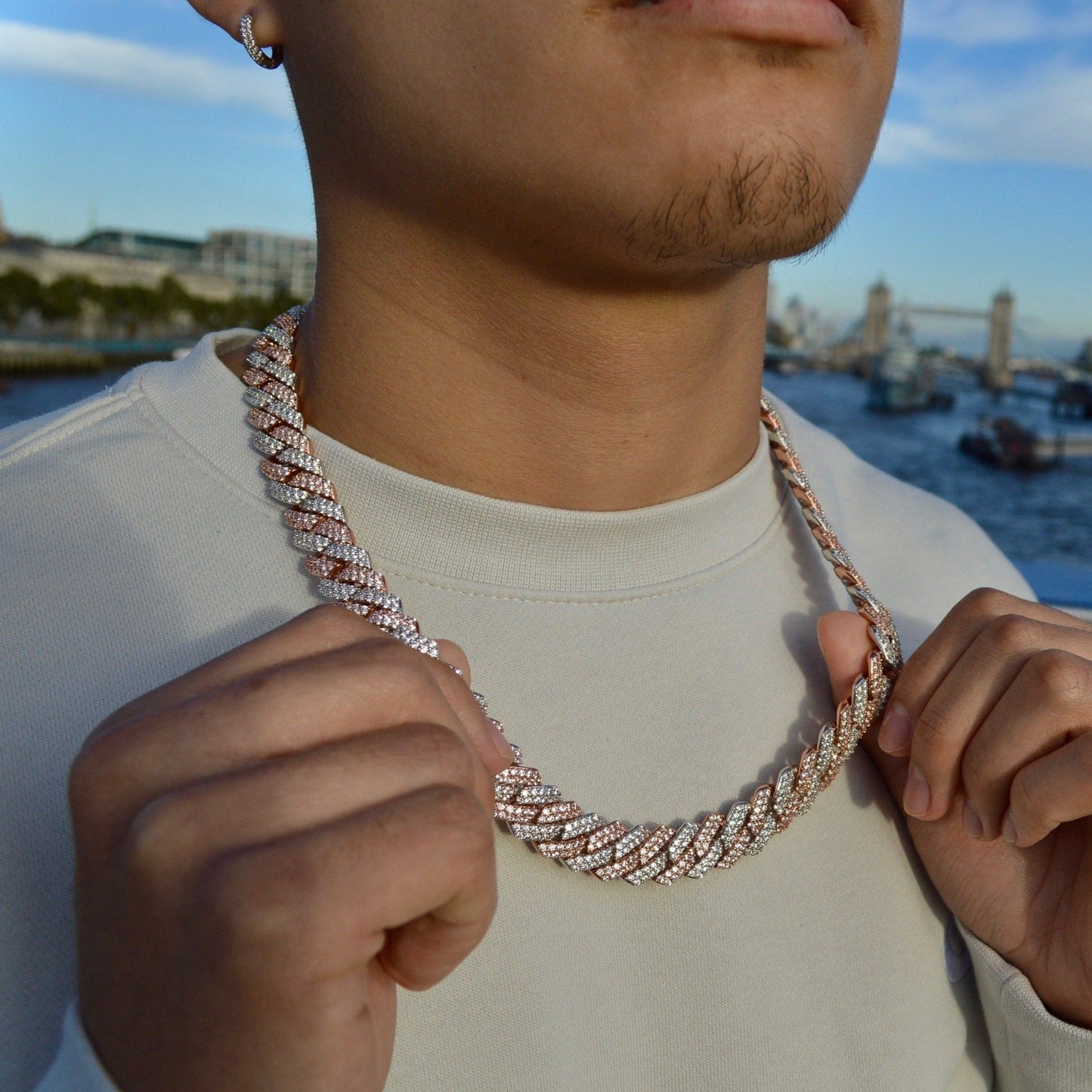 2-Tone Rose and Silver 14mm Prong Chain