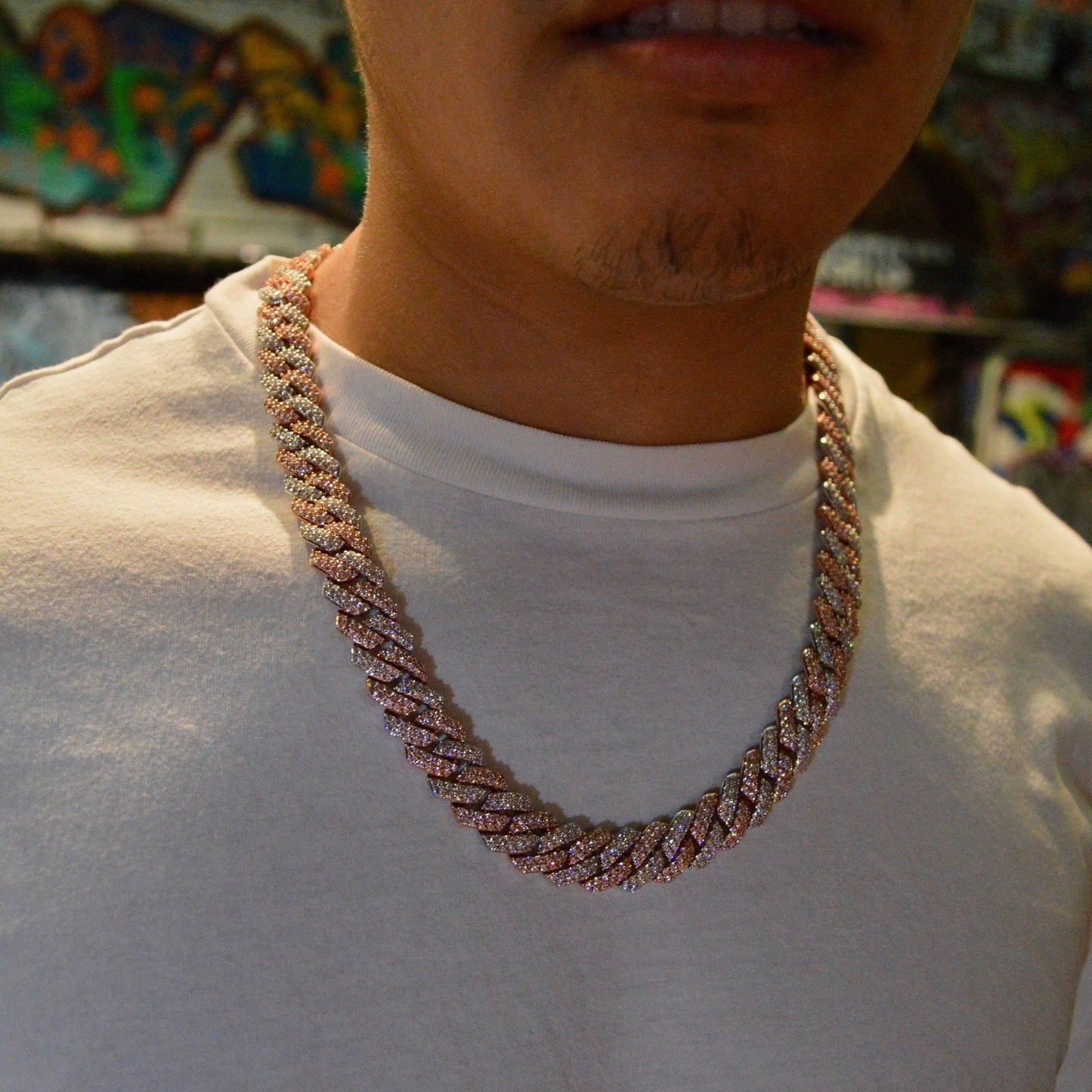 2-Tone Rose and Silver 14mm Prong Chain