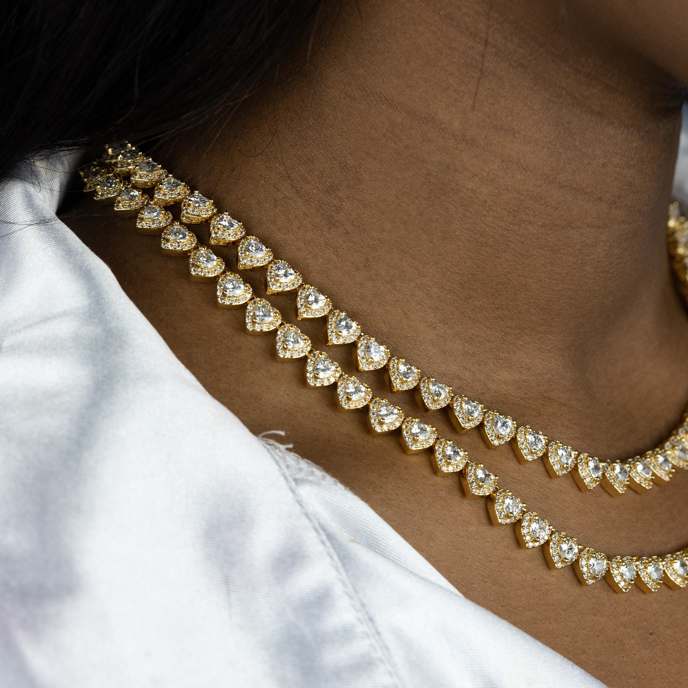 Gold Heart Shaped Diamond Tennis Chain