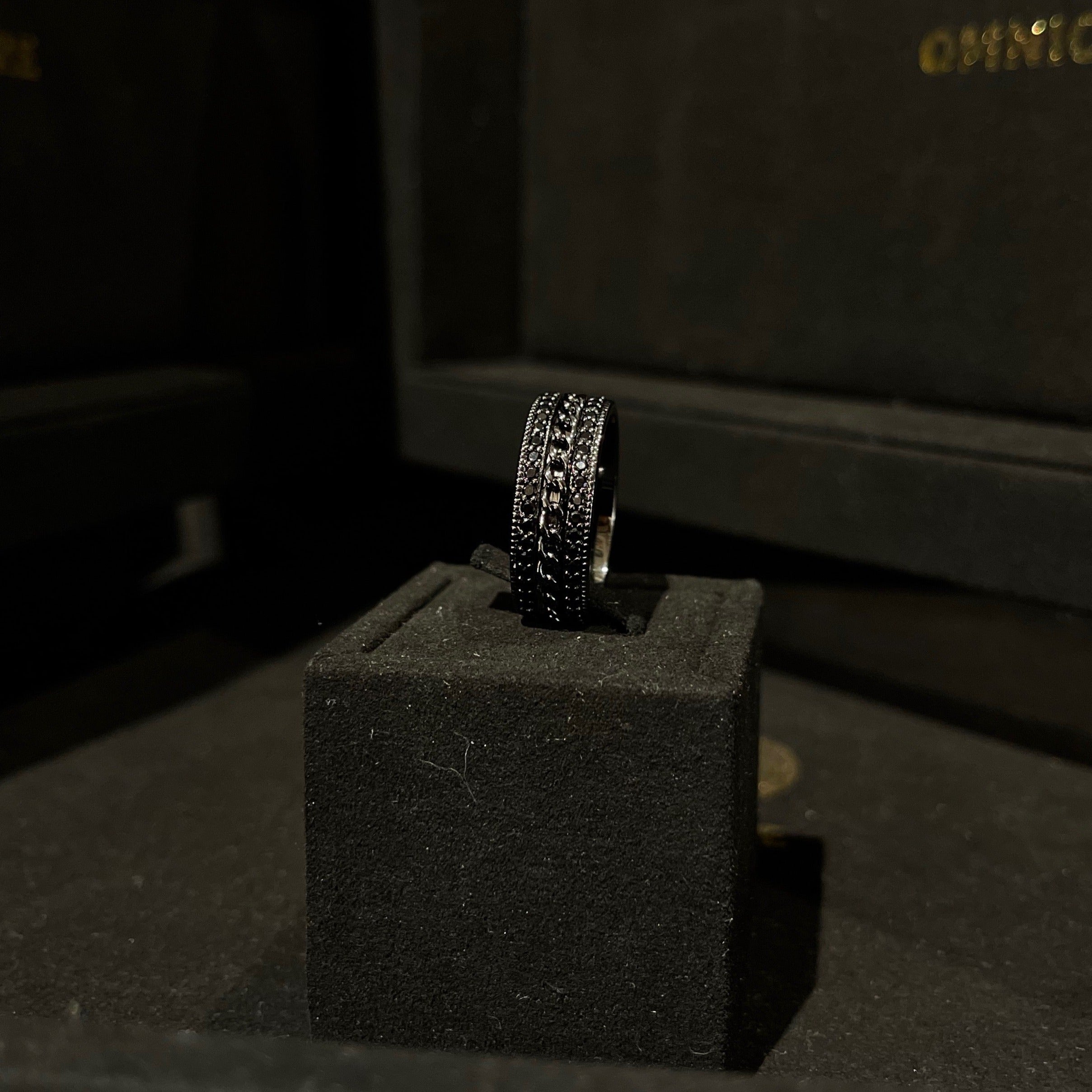 Black Stone Cuban Band Ring