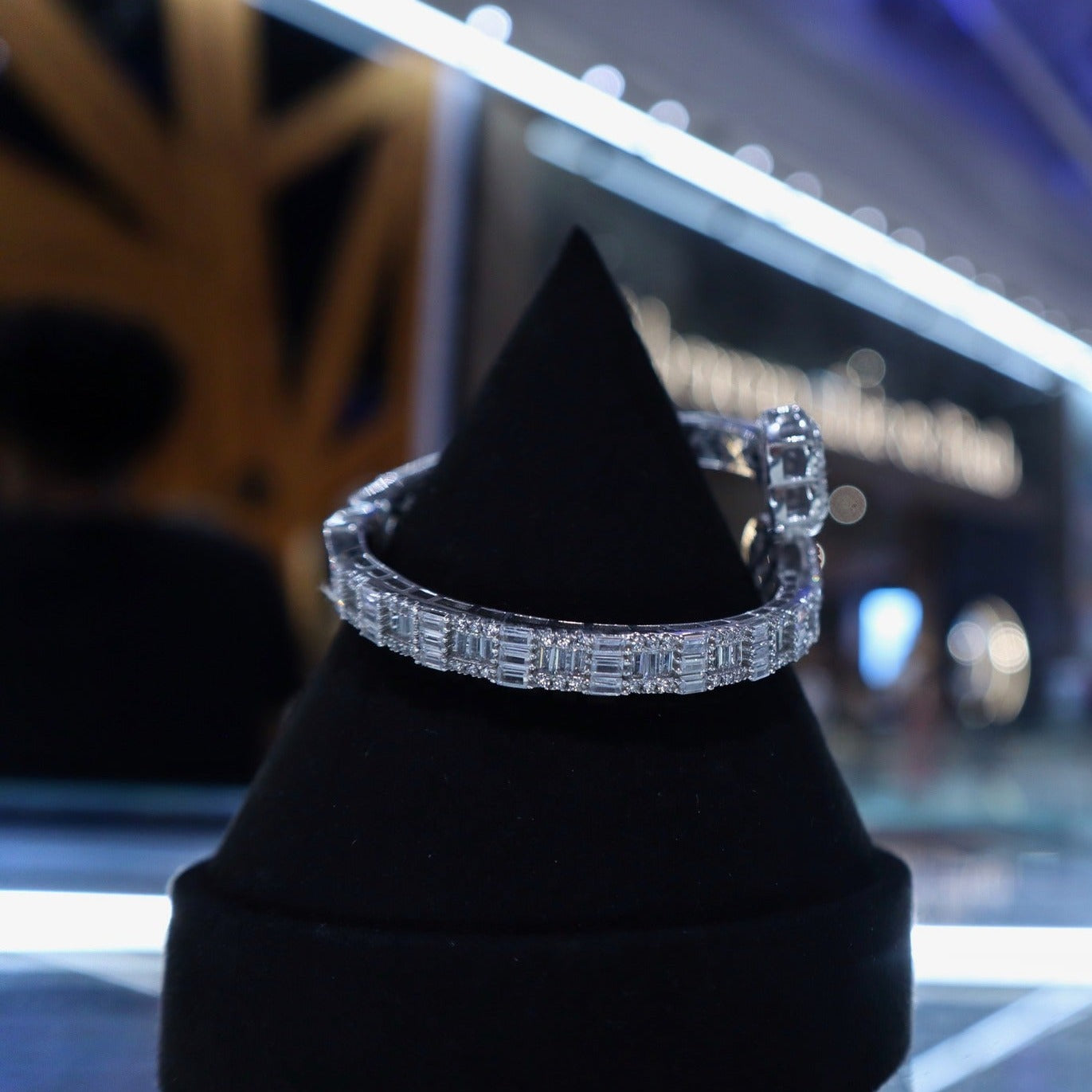 Solid Silver Iced Heart Bangle