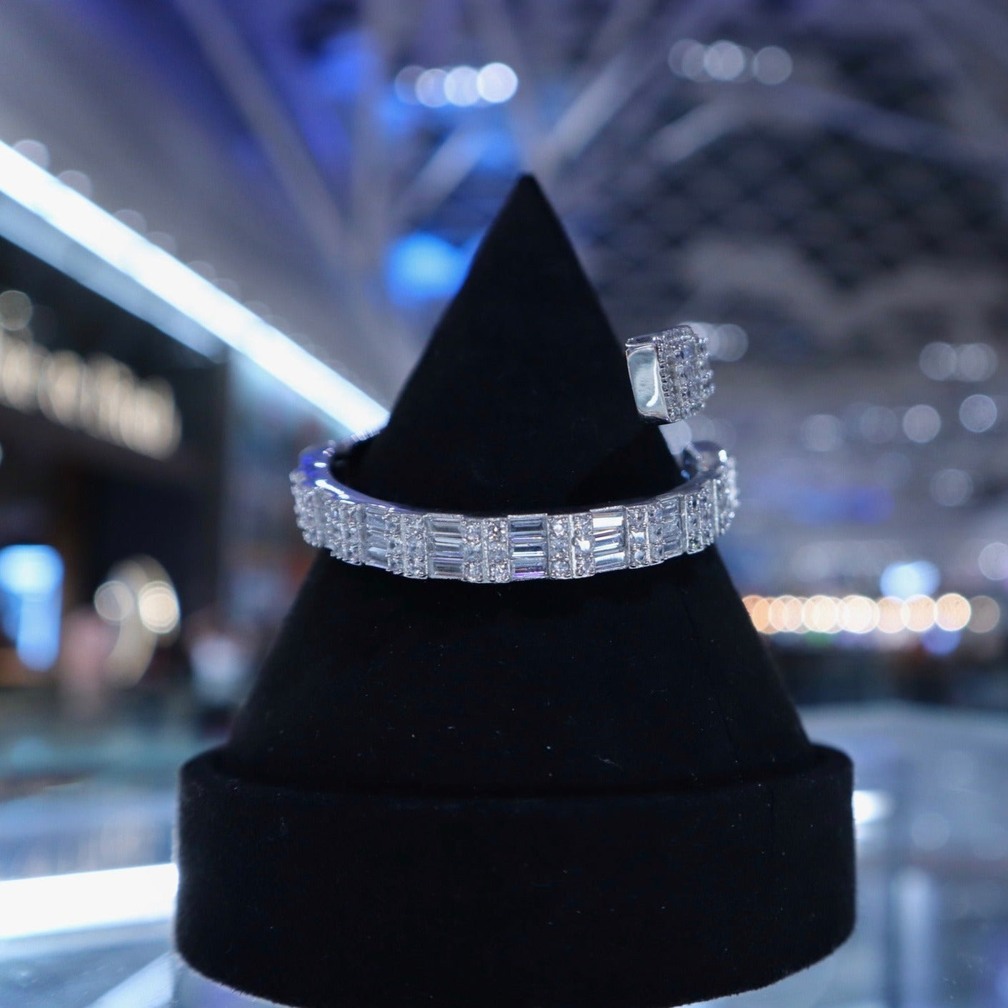 925 Solid Silver Iced Baguette Bangle