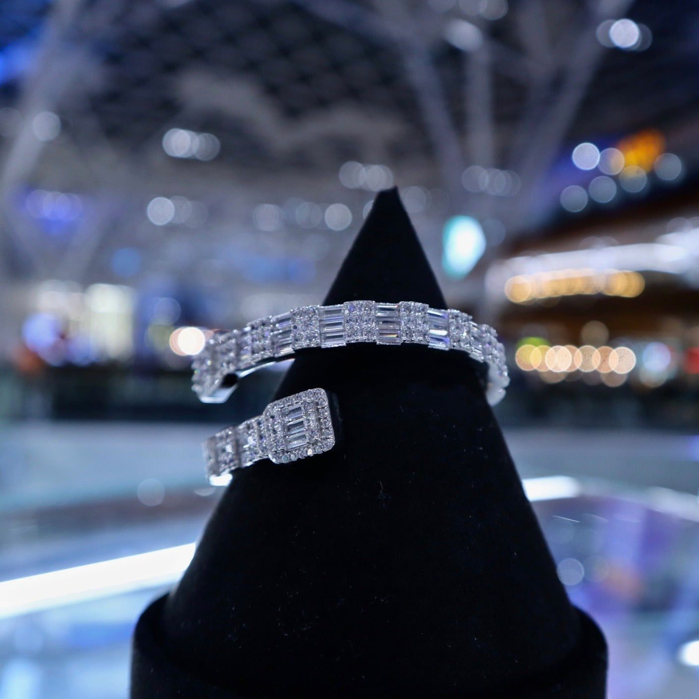 925 Solid Silver Iced Baguette Bangle