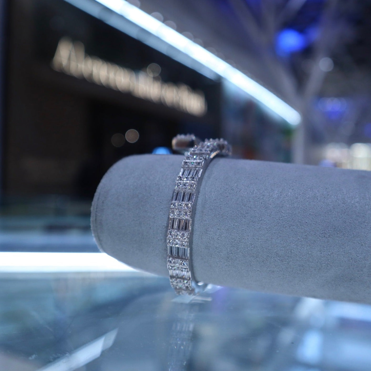 925 Solid Silver Iced Baguette Bangle