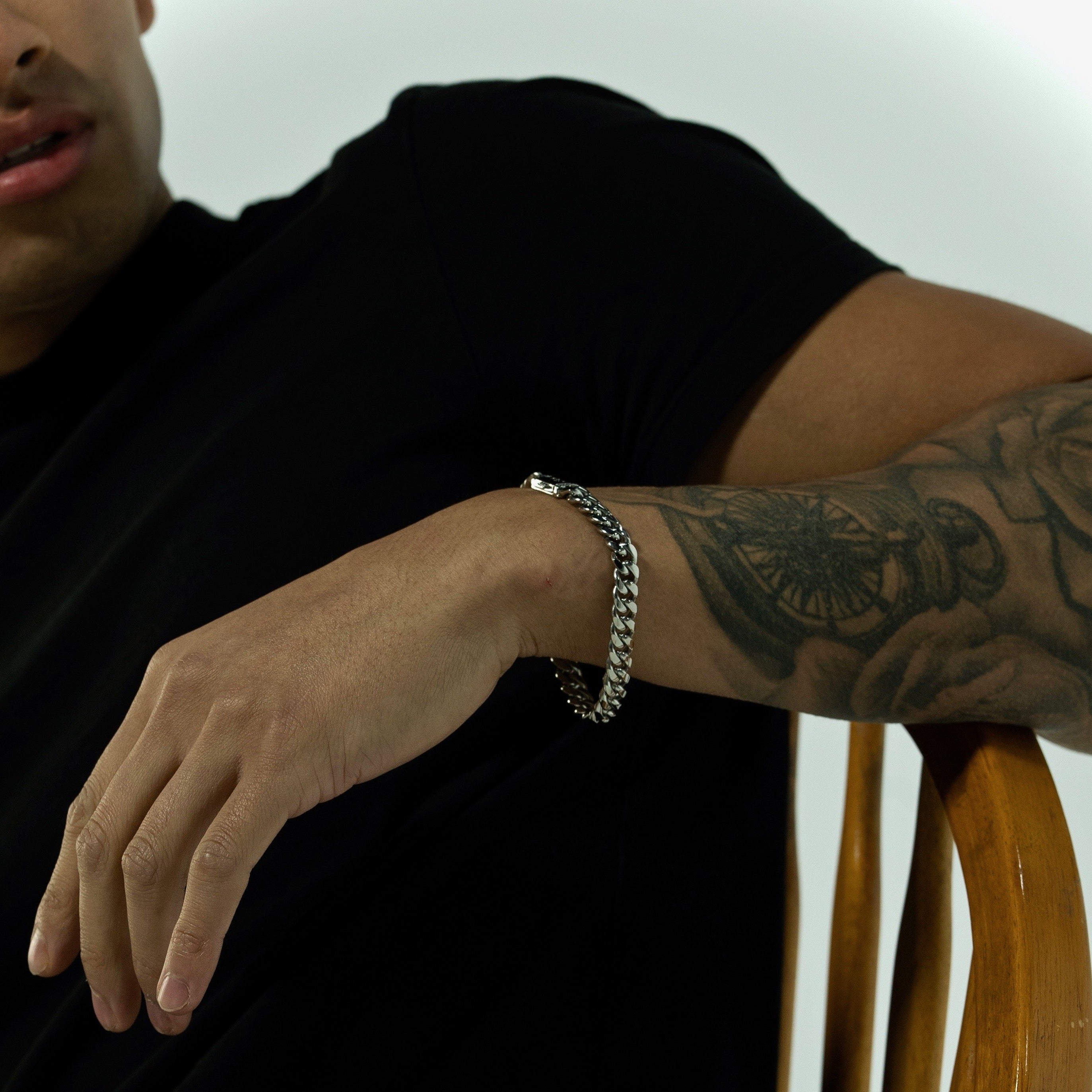 8mm Silver Cuban Bracelet Stainless Steel