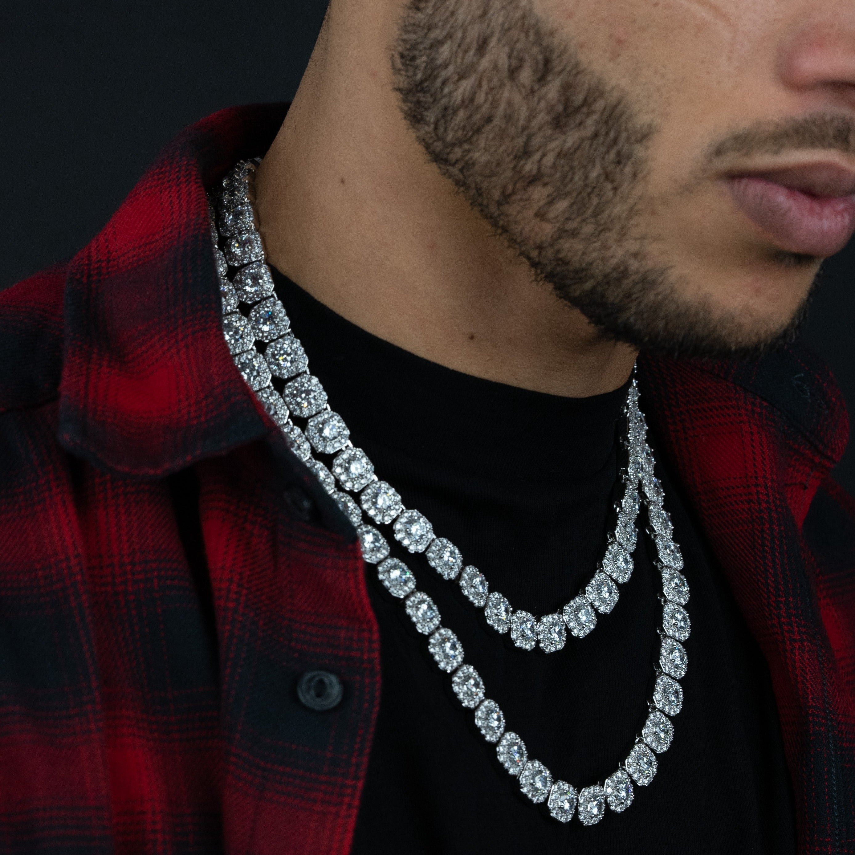 Solitaire Silver Cluster Tennis Chain