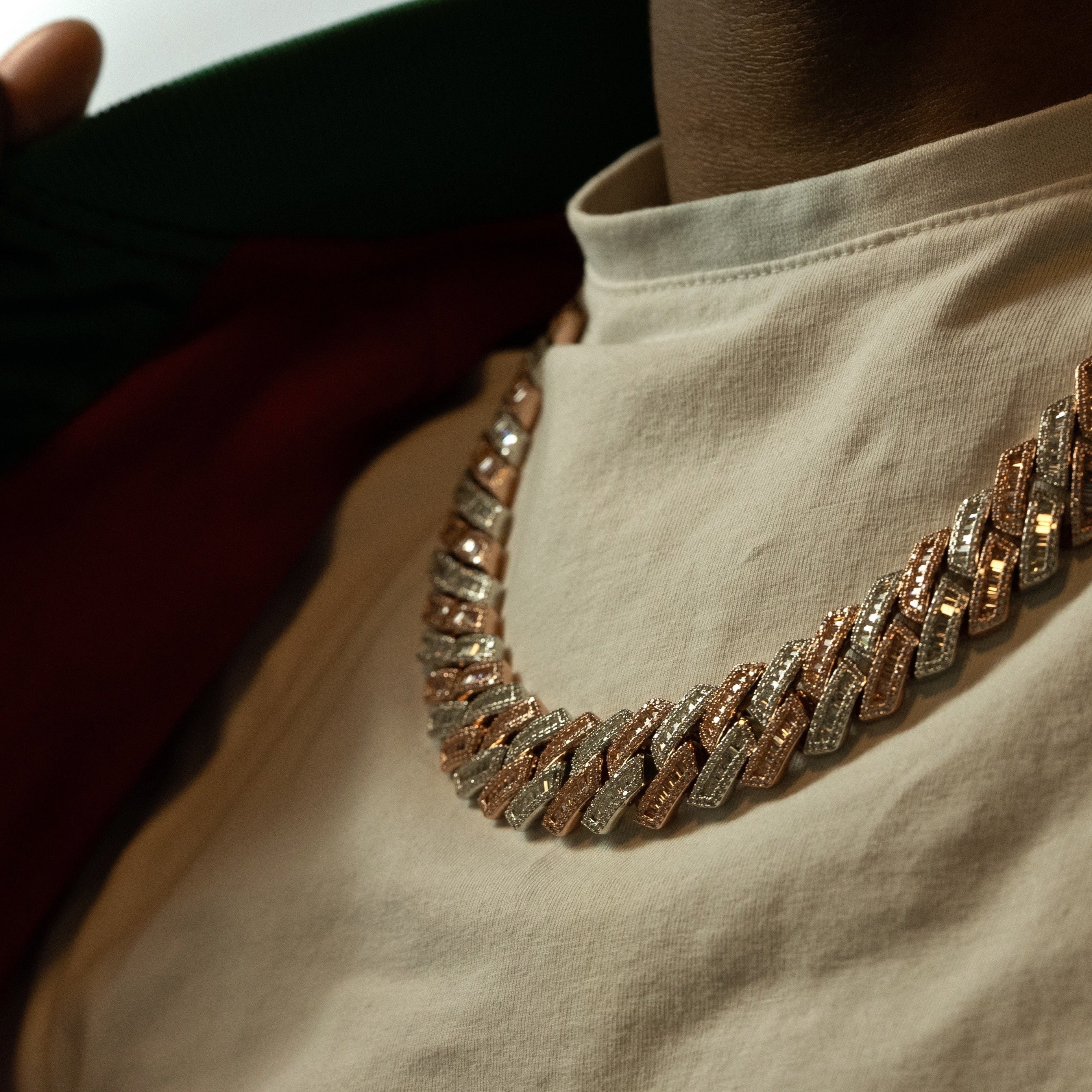 2-Tone Rose and Silver 21mm Sharp Baguette Cuban