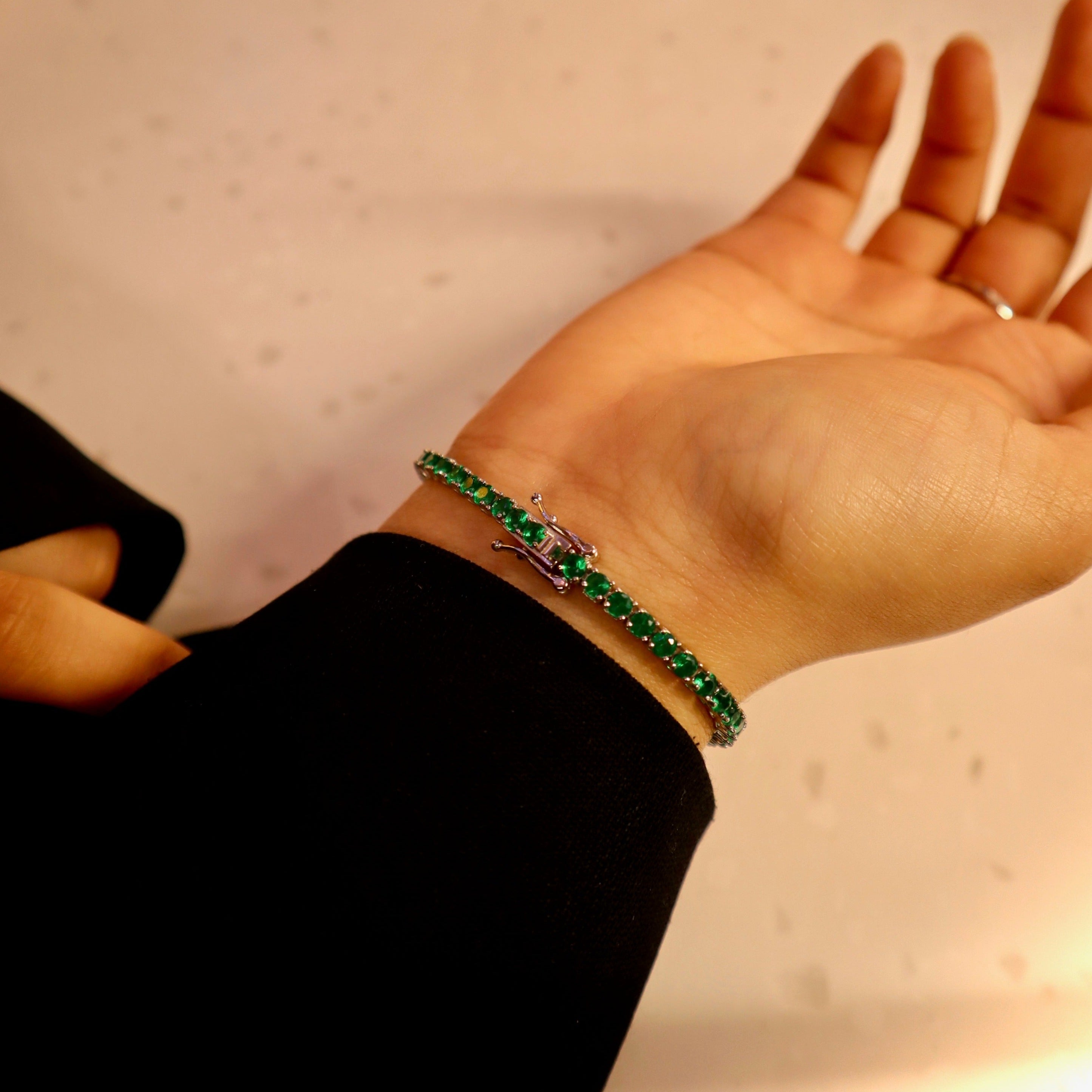 925 Sterling Silver Emerald Green Tennis Bracelet