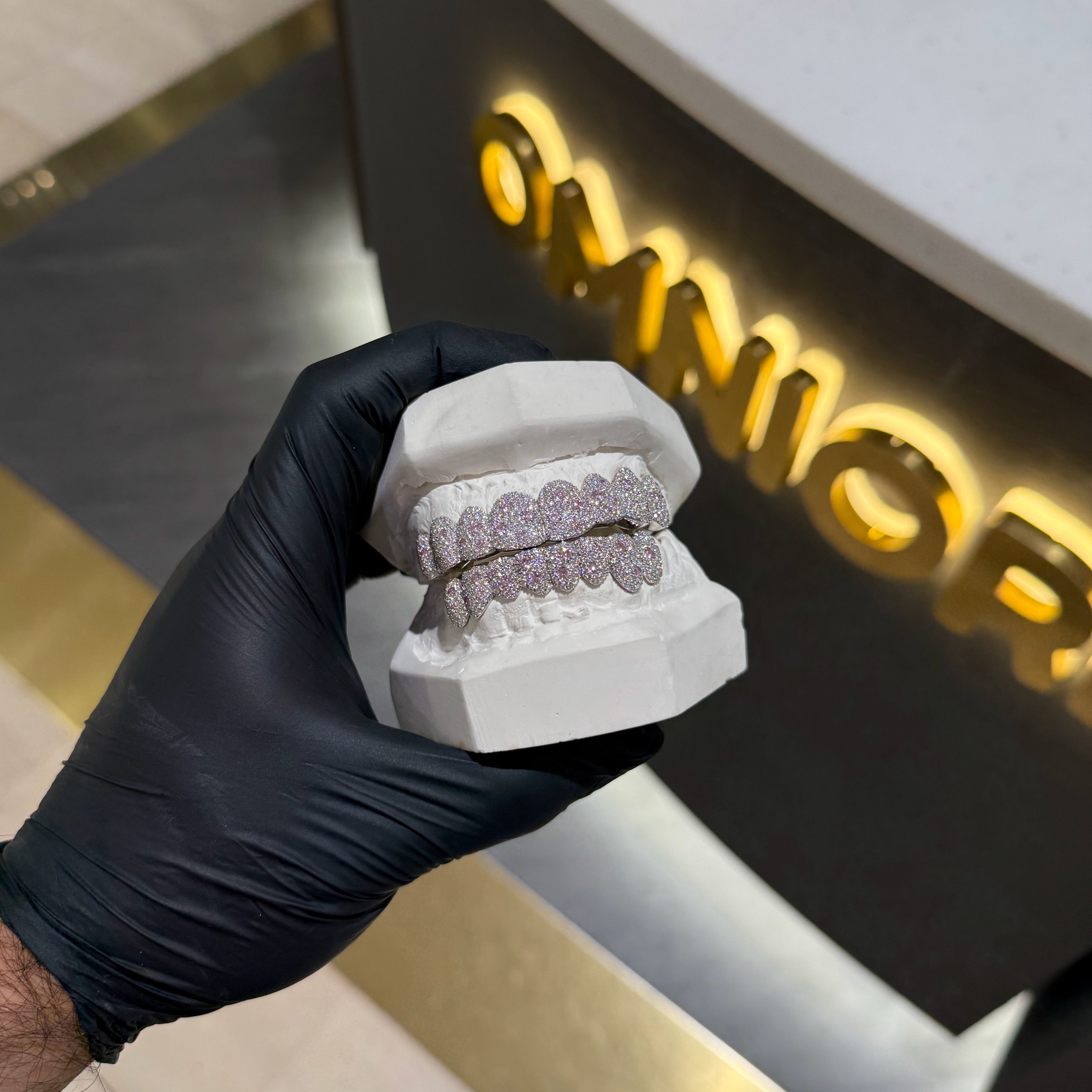 Baby Pink ICED out Mosaic Grillz