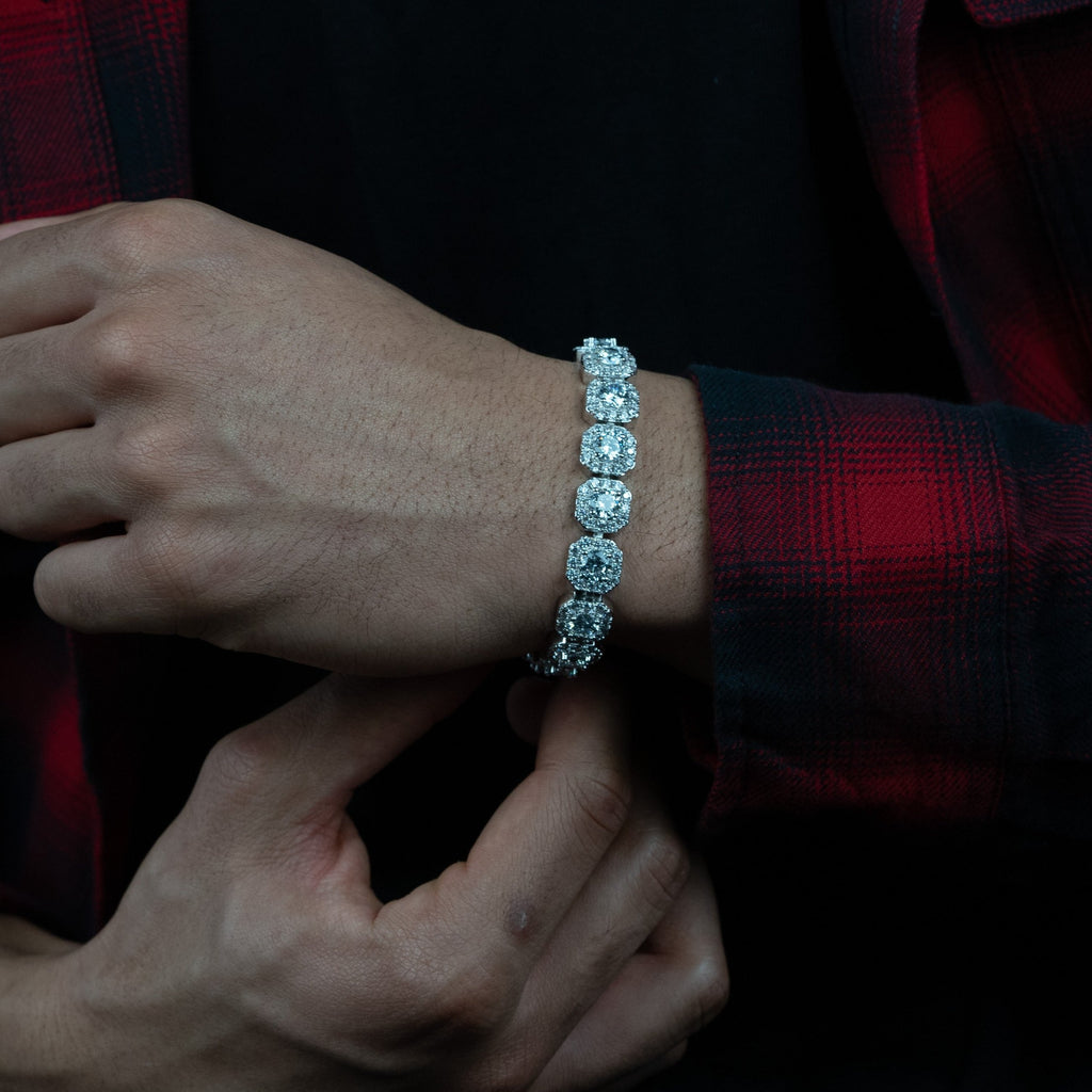 Solitaire Cluster Silver Tennis Bracelet