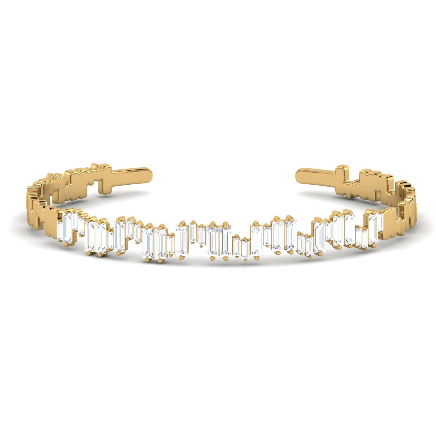 Gold Clustered Baguette Cut Bangle