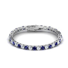 Load image into Gallery viewer, Lagoon Blue and Clear Sterling Silver Tennis Bracelet
