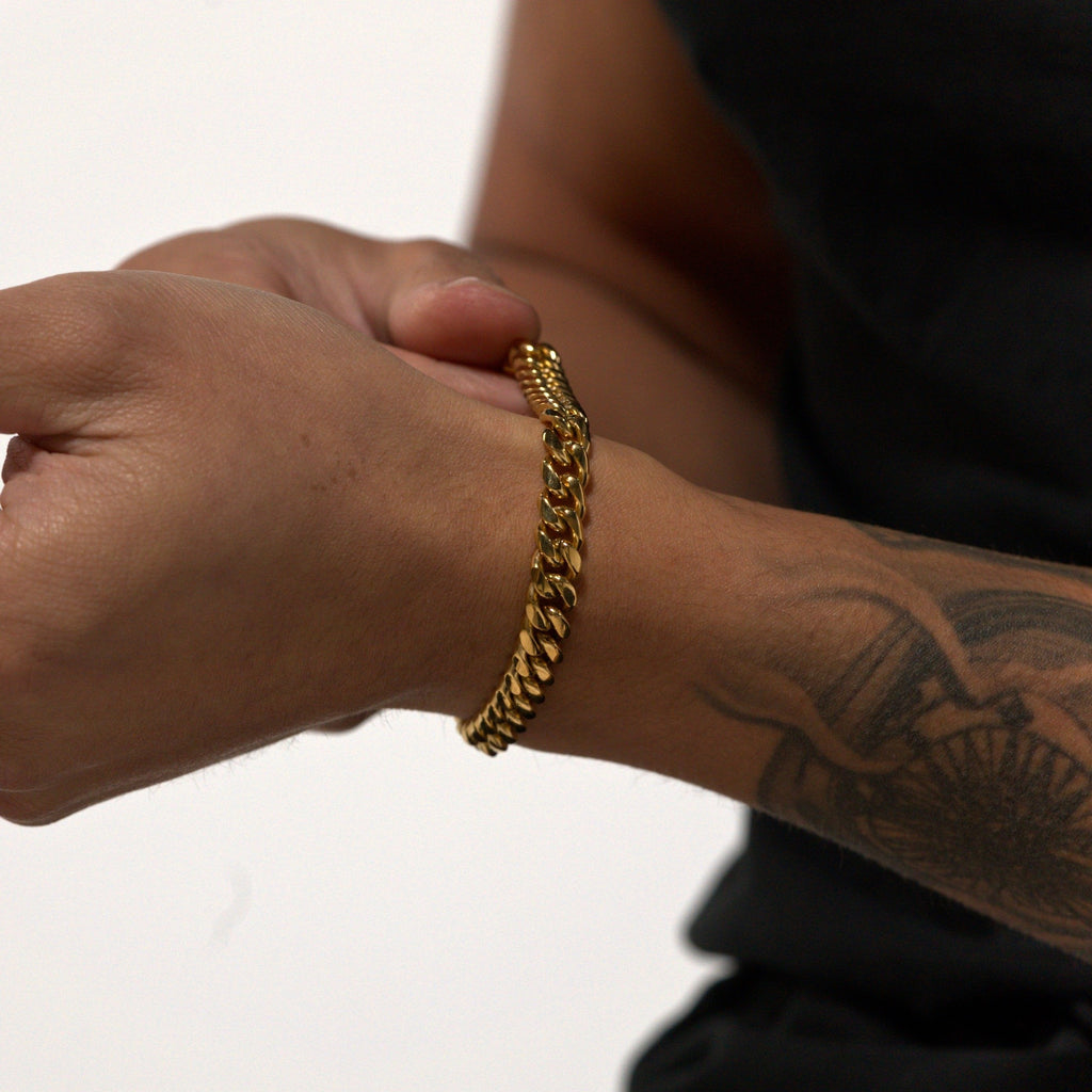 8mm Gold Cuban Bracelet Stainless Steel