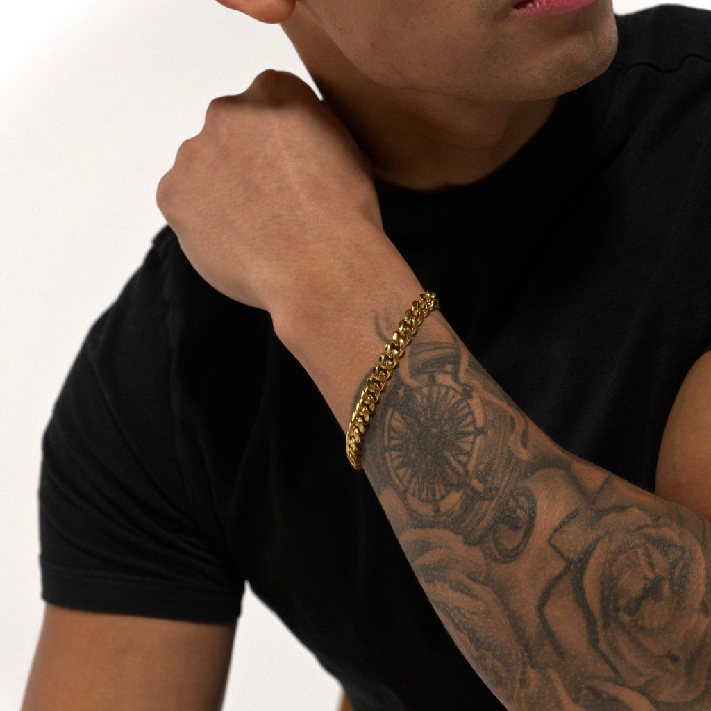 8mm Gold Cuban Bracelet Stainless Steel