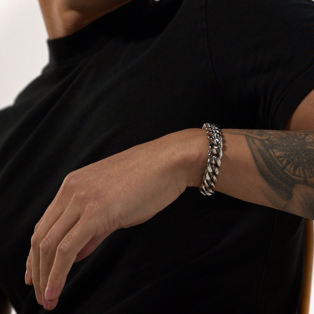 12mm Cuban Silver Bracelet Stainless Steel