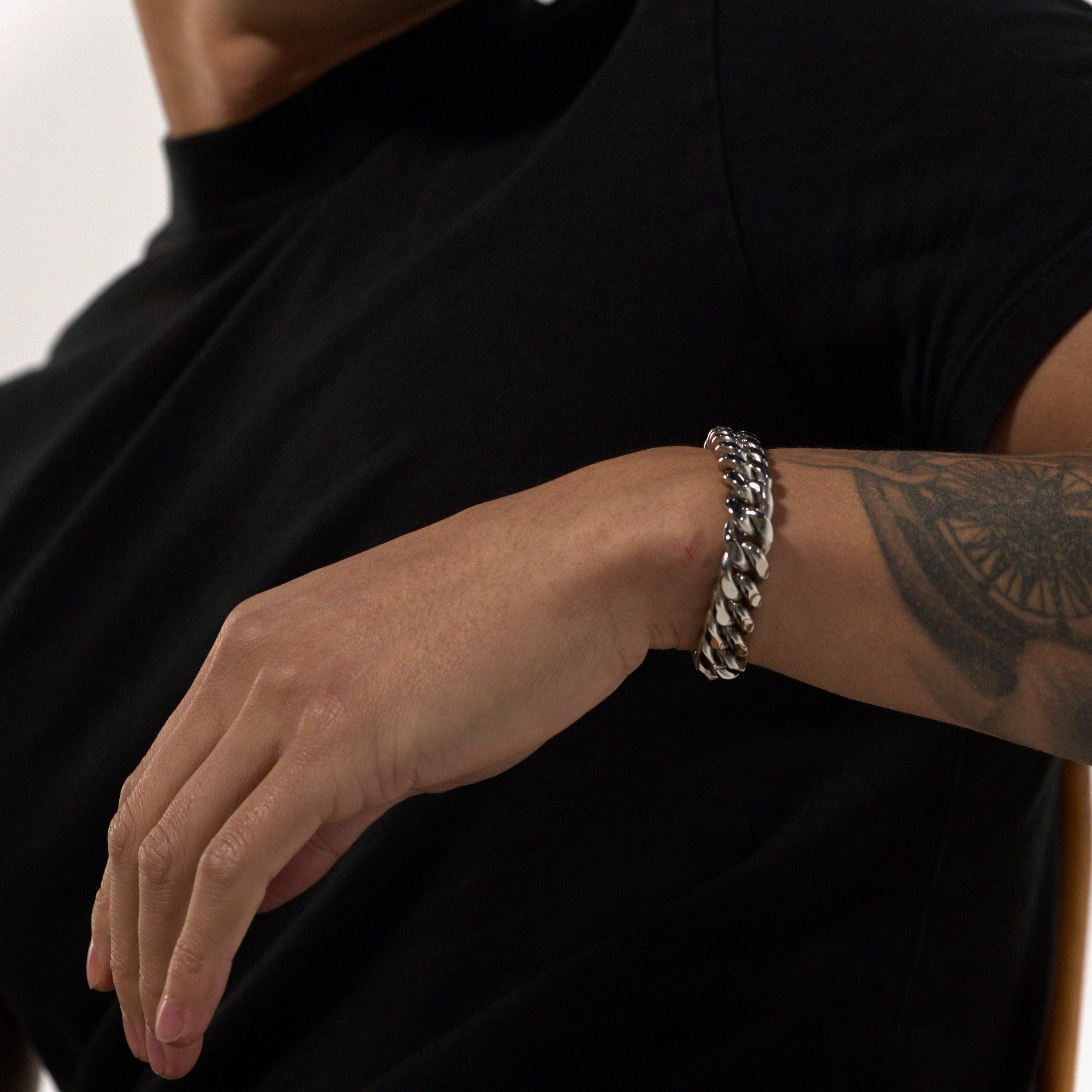 12mm Cuban Silver Bracelet Stainless Steel