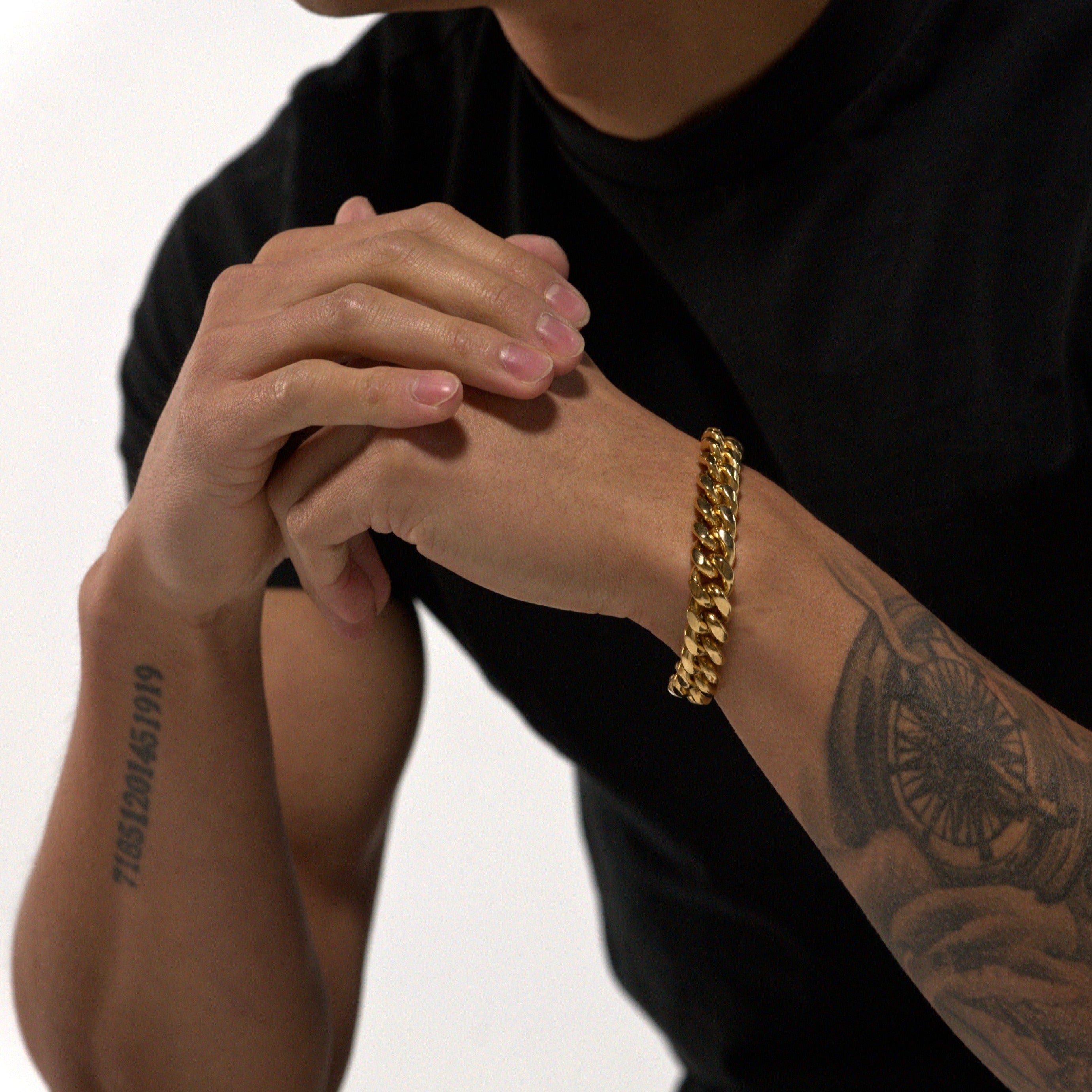 12mm Gold Cuban Bracelet Stainless Steel