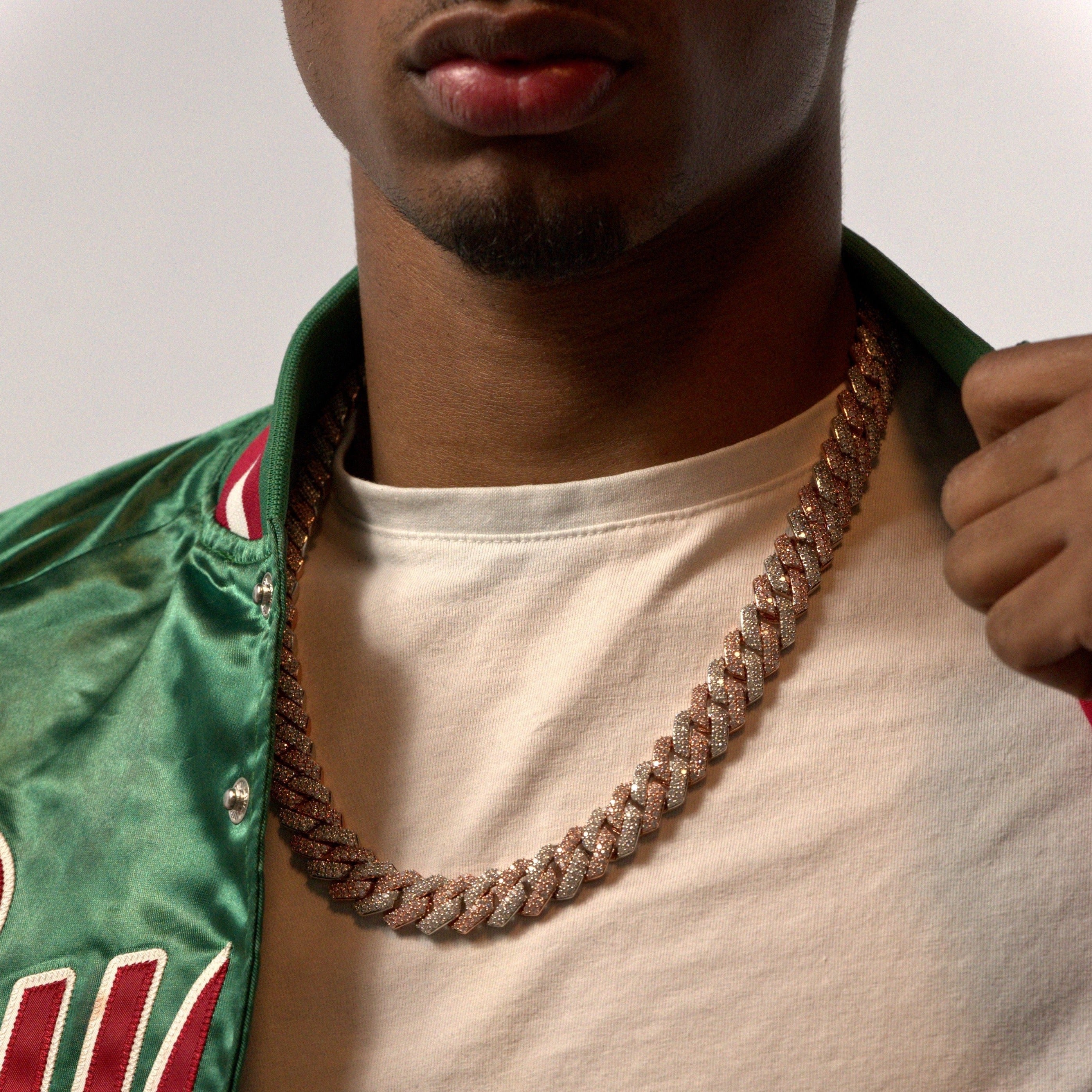 2-Tone Rose and Silver 14mm Prong Chain