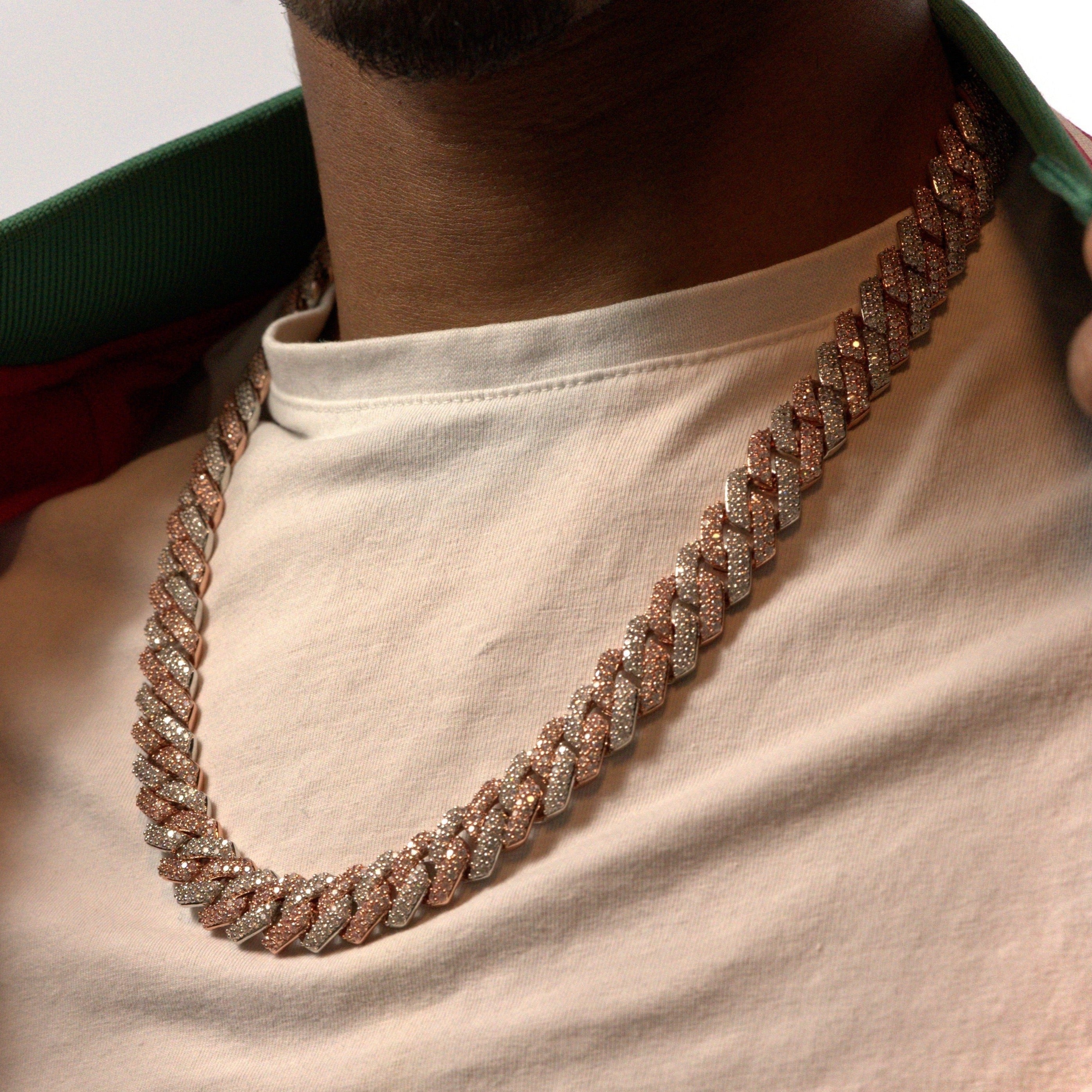 2-Tone Rose and Silver 14mm Prong Chain