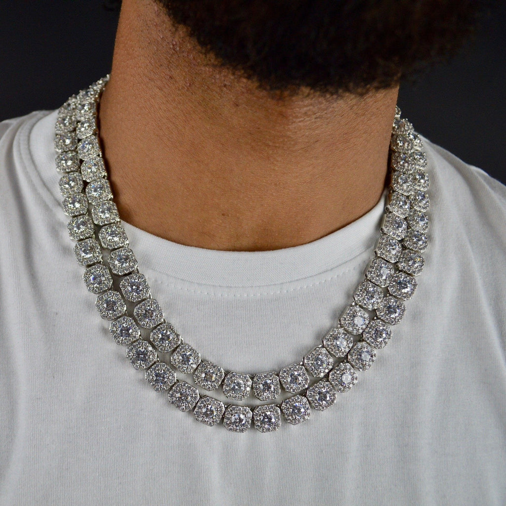 Solitaire Silver Cluster Tennis Chain