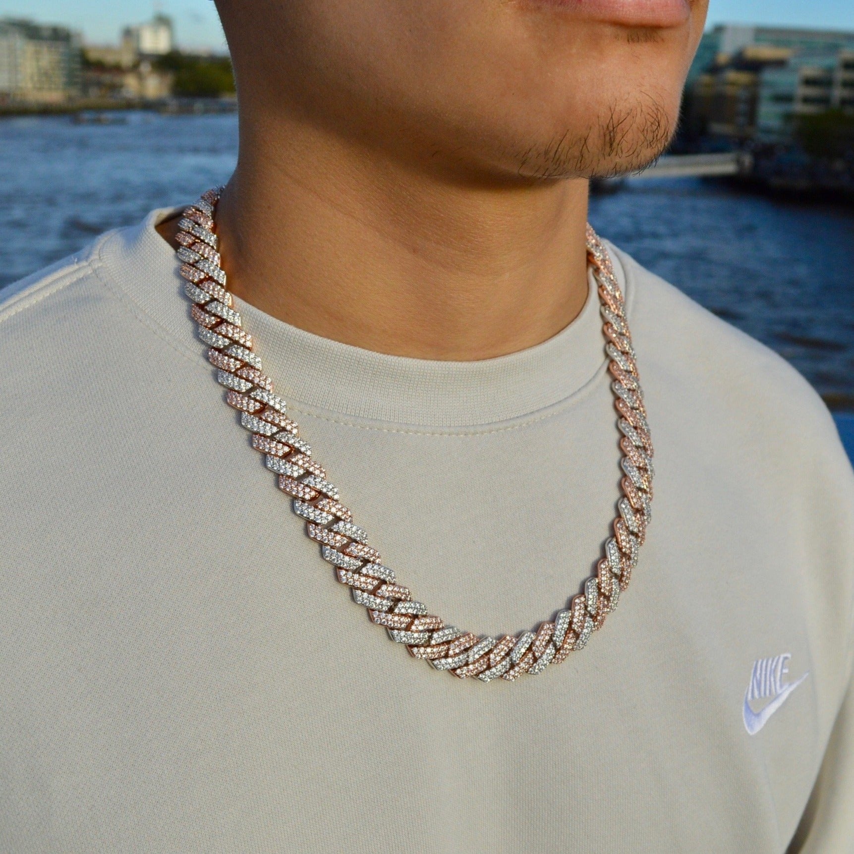 2-Tone Rose and Silver 14mm Prong Chain