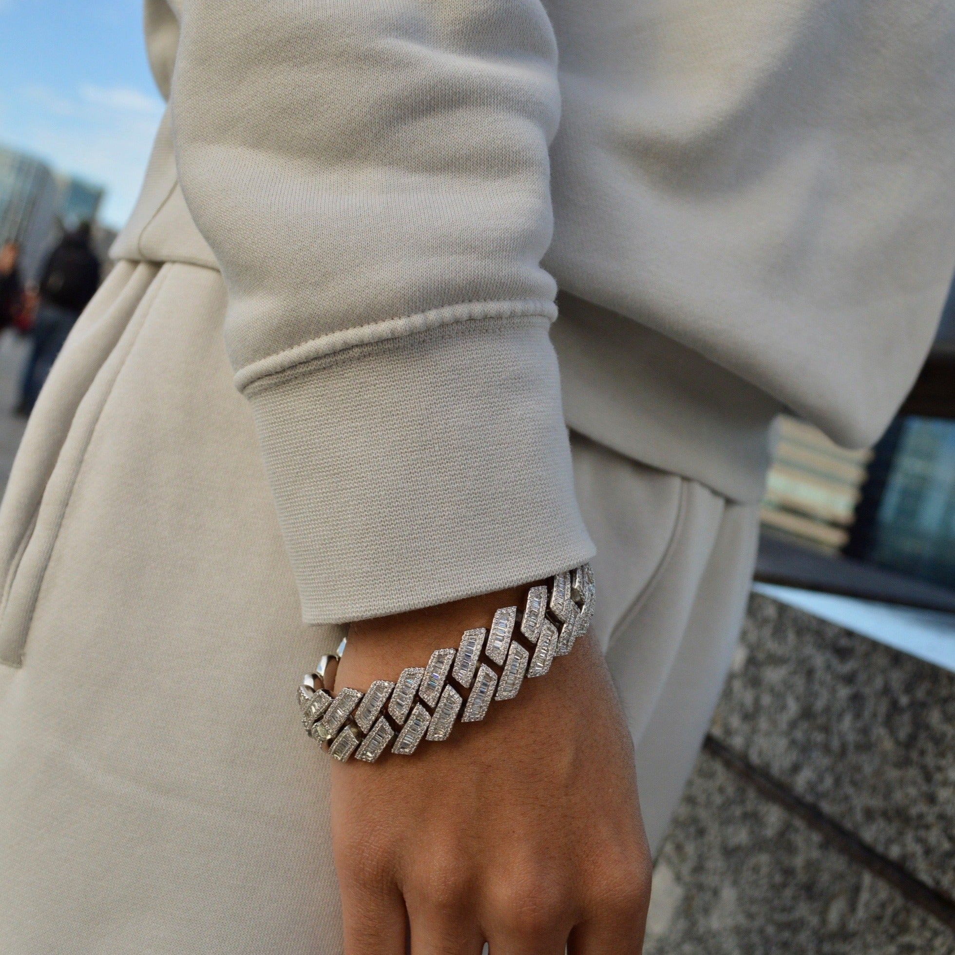 21mm Baguette Prong Cuban Bracelet