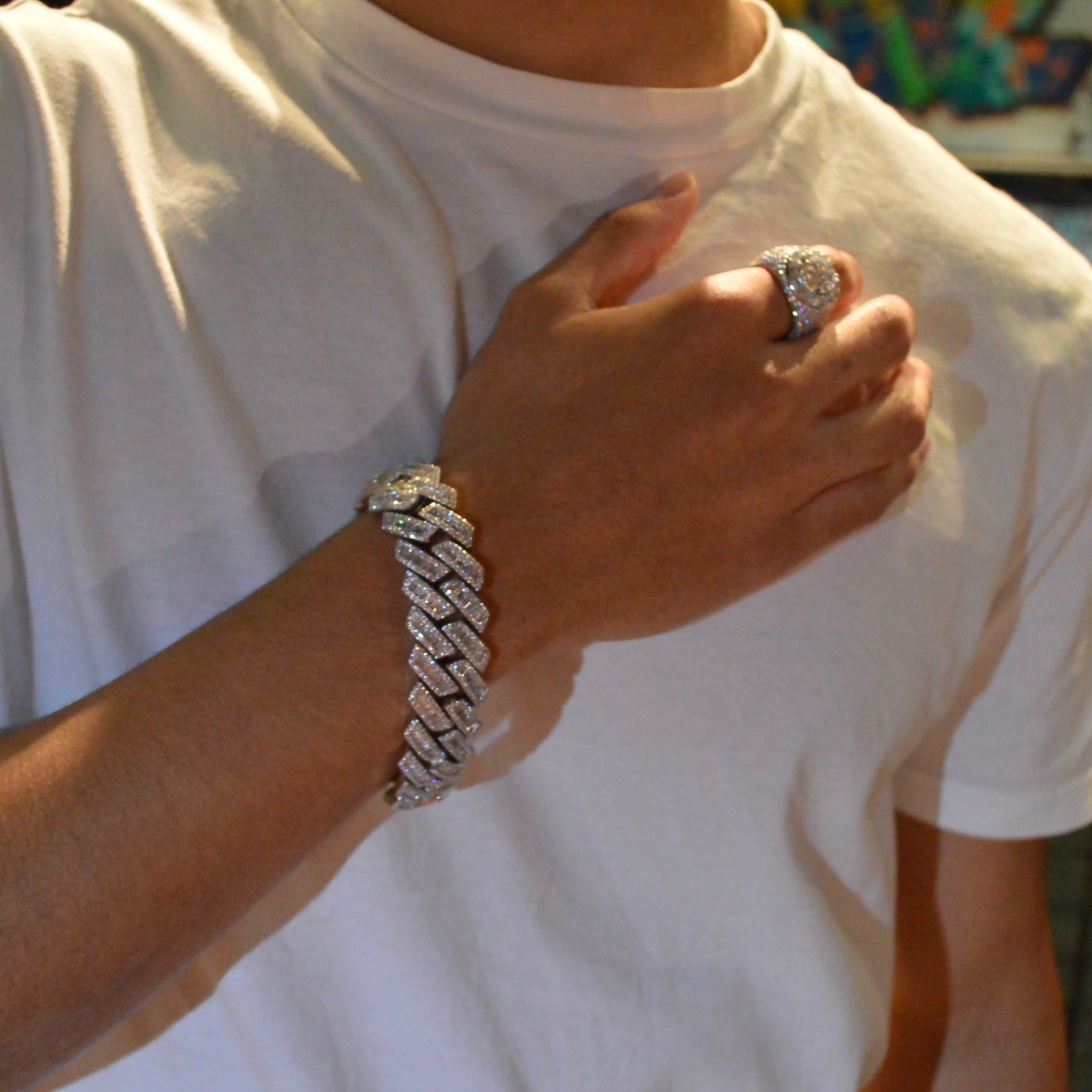 21mm Baguette Prong Cuban Bracelet