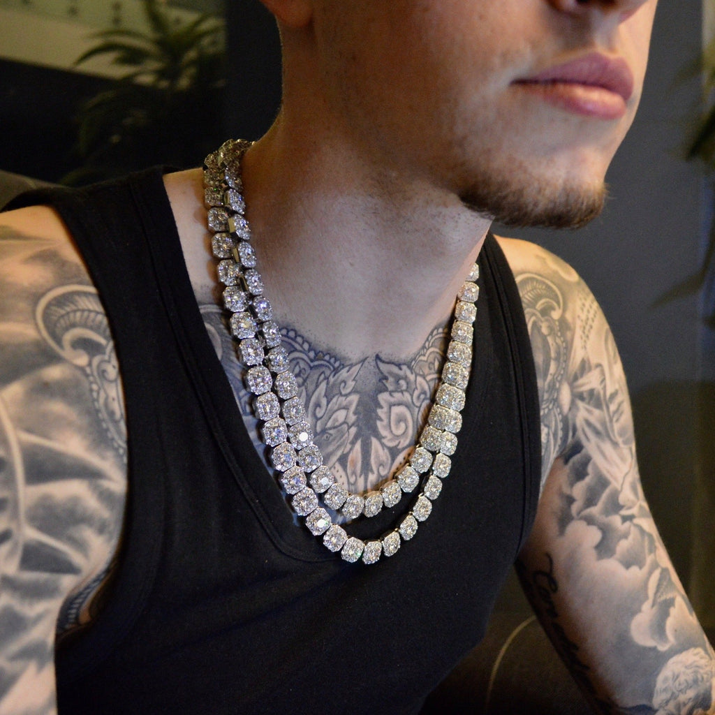 Solitaire Silver Cluster Tennis Chain