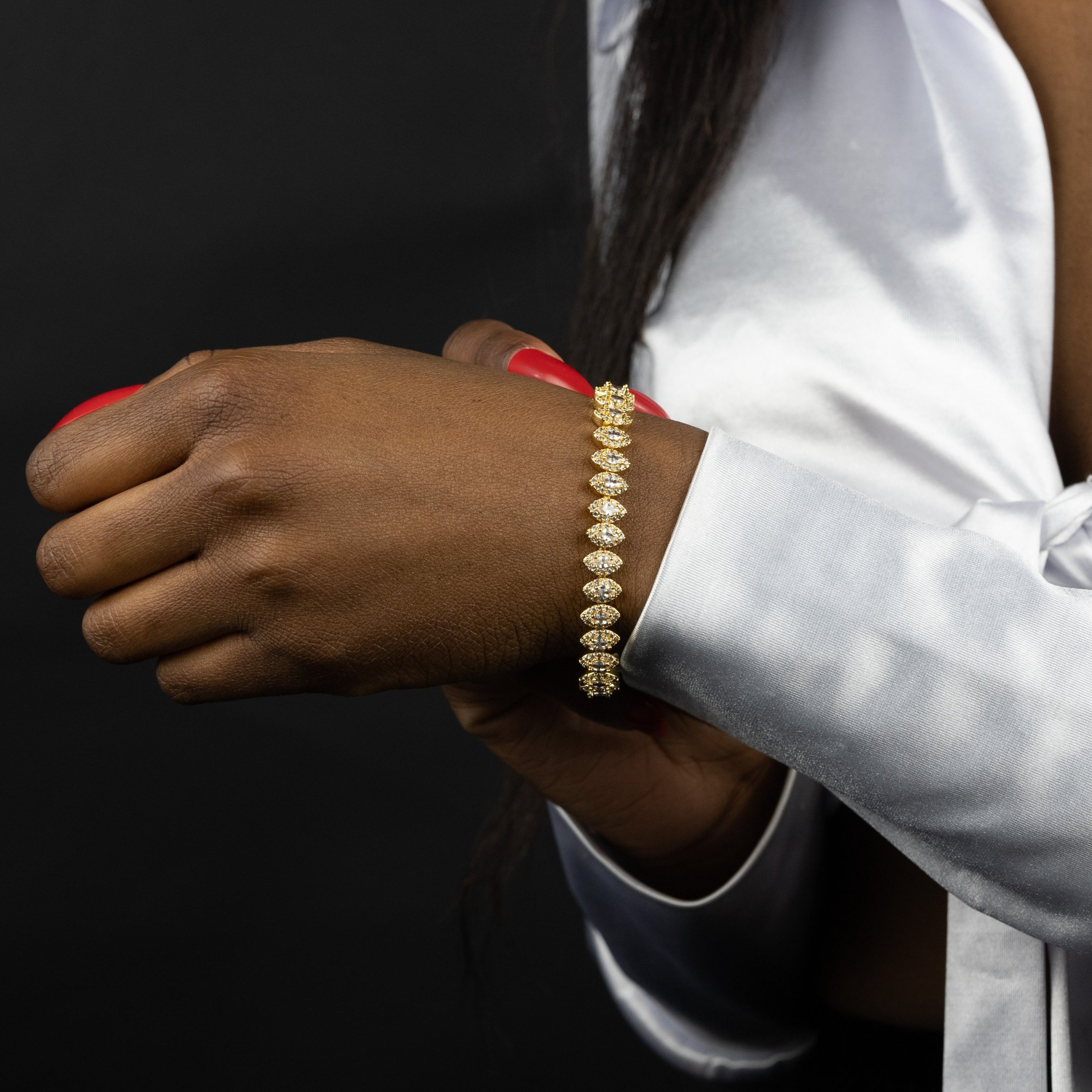 Gold Leaf Shape Diamond Tennis Bracelet