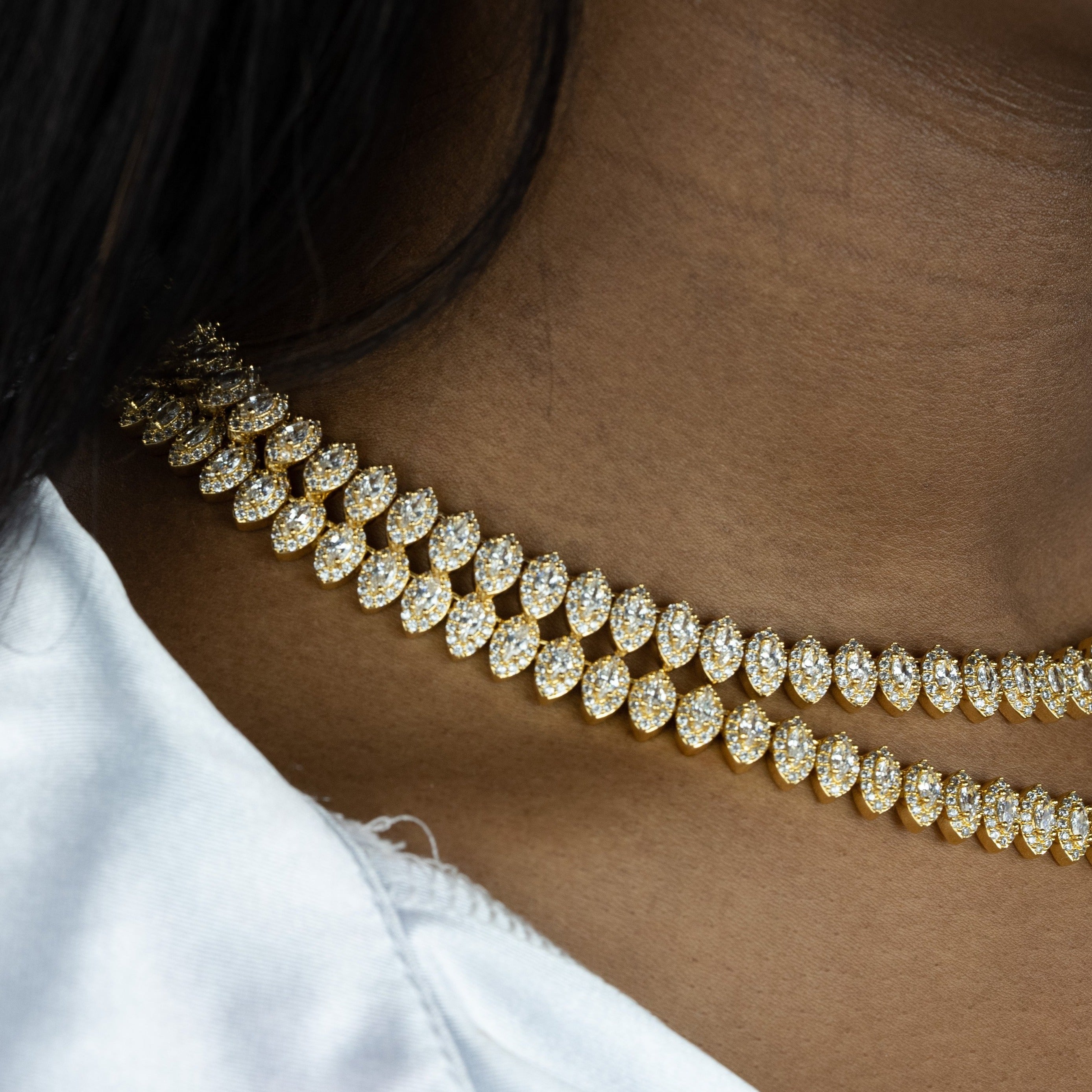 Gold Leaf Shape Diamond Tennis Chain