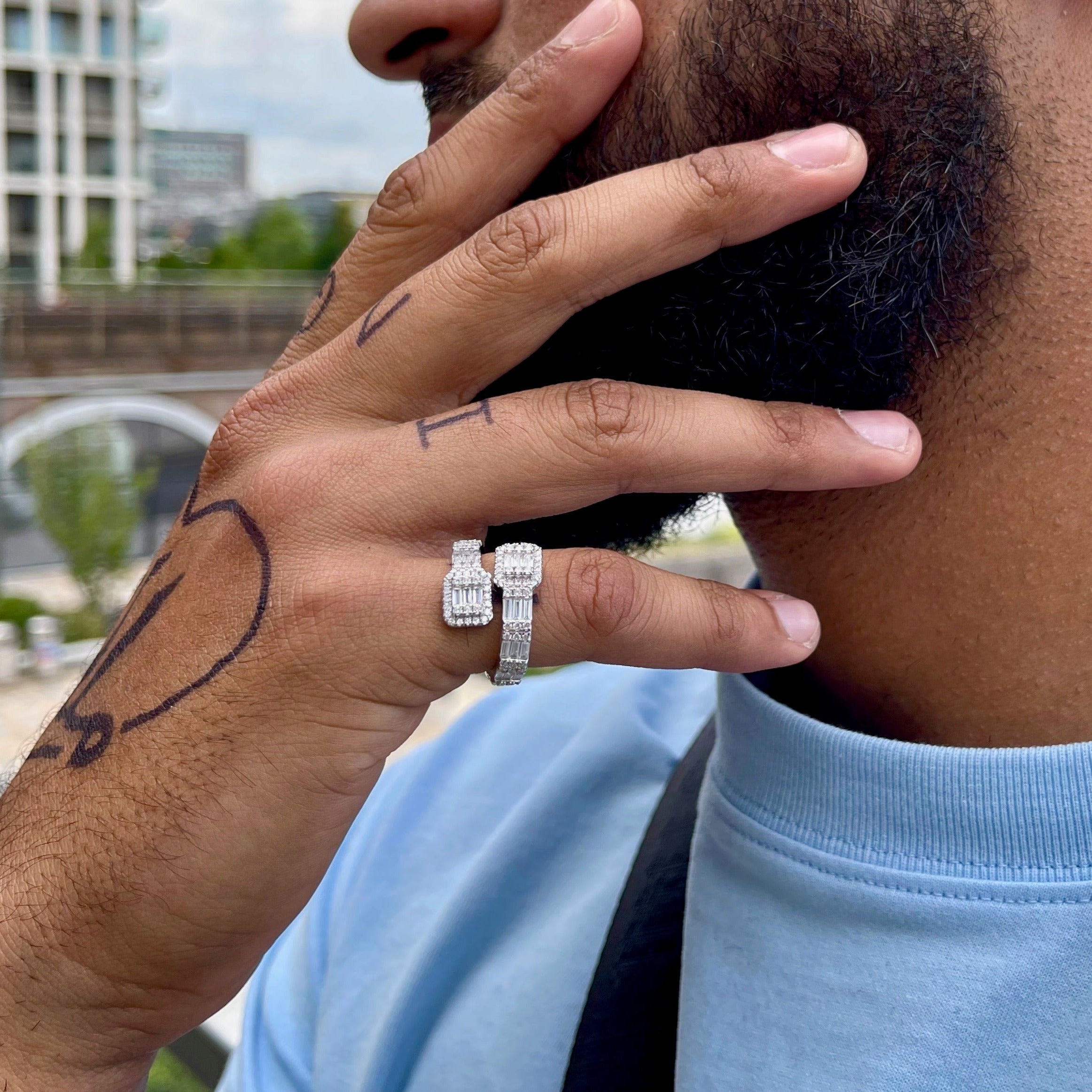 Baguette Bangle Ring 925 Sterling Silver