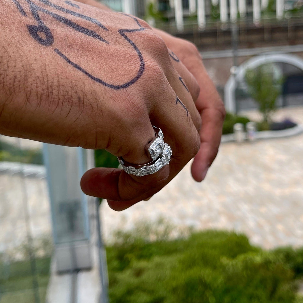 Baguette Bangle Ring 925 Sterling Silver