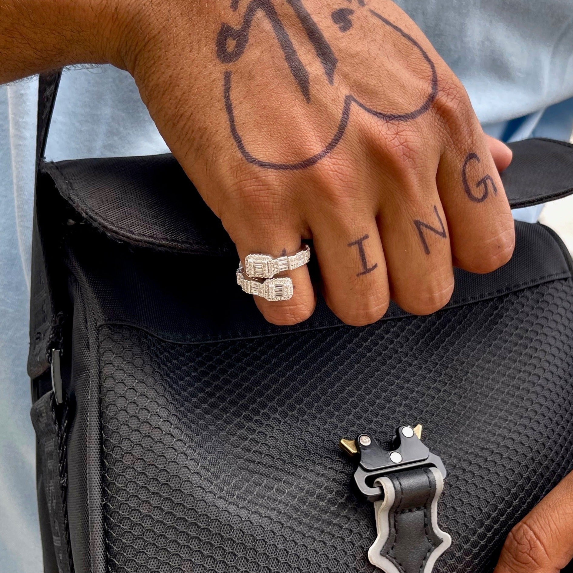 Baguette Bangle Ring 925 Sterling Silver