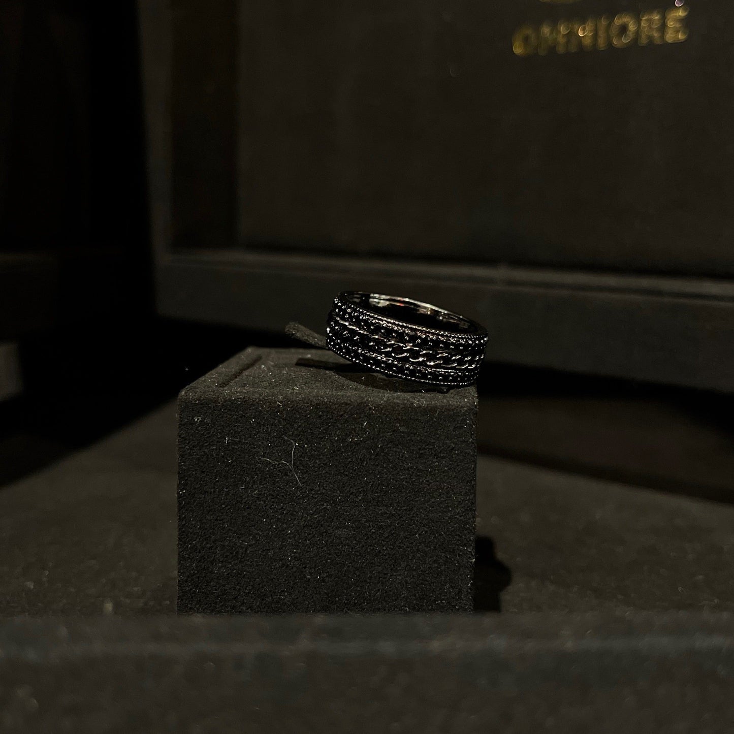 Black Stone Cuban Band Ring