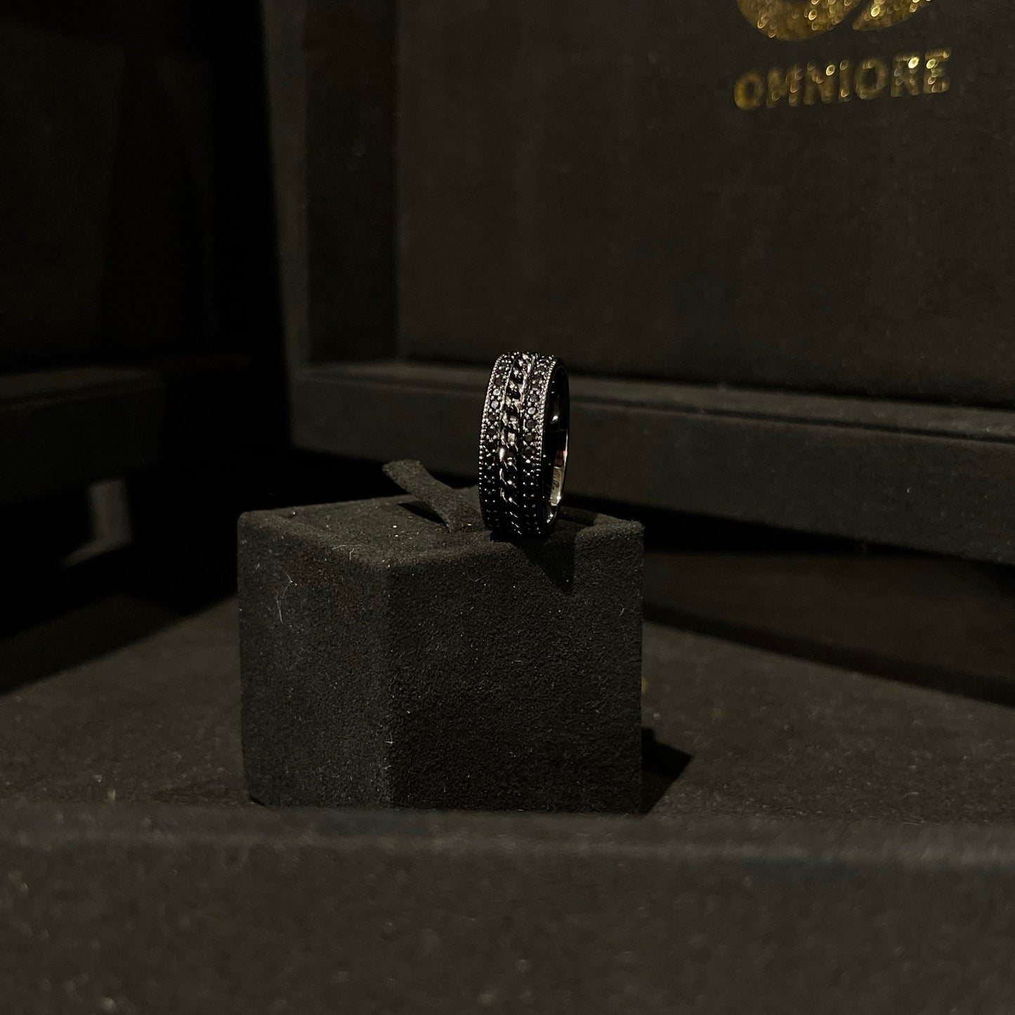 Black Stone Cuban Band Ring