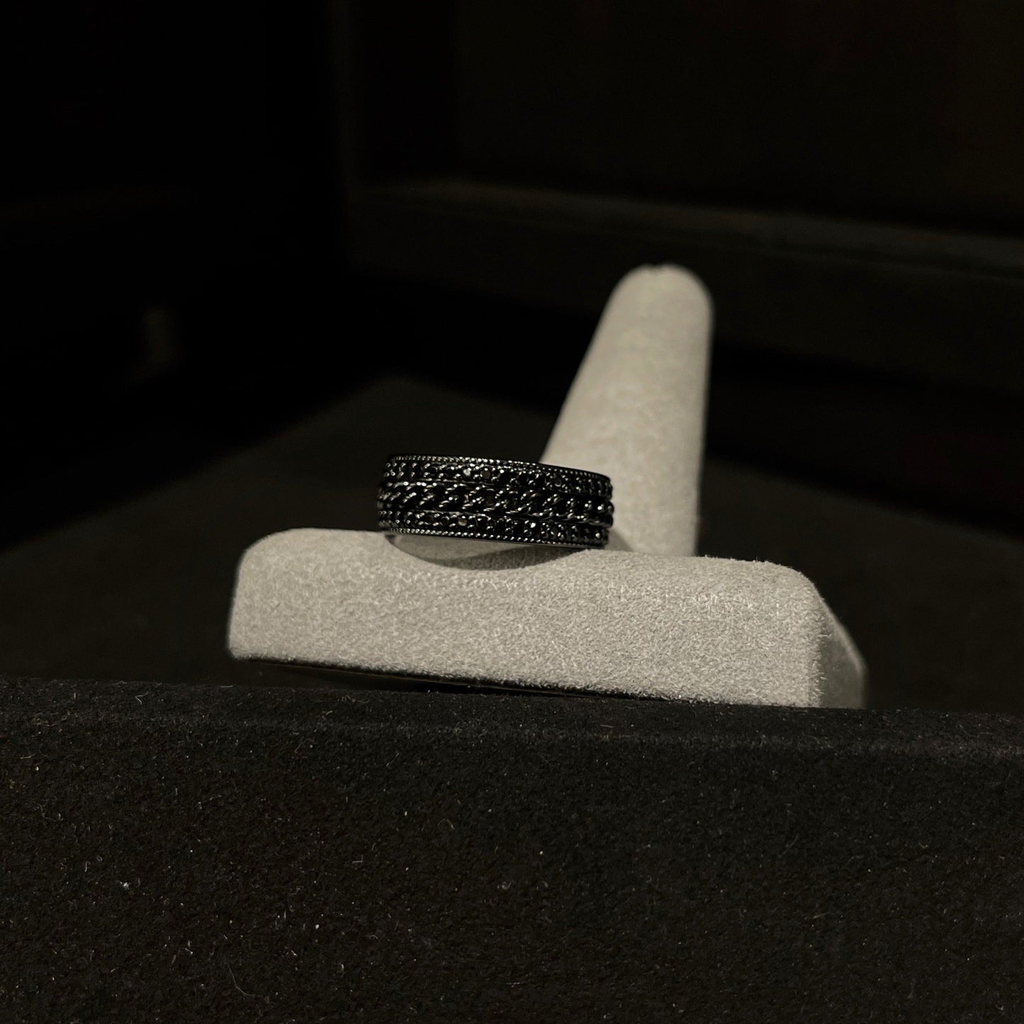 Black Stone Cuban Band Ring