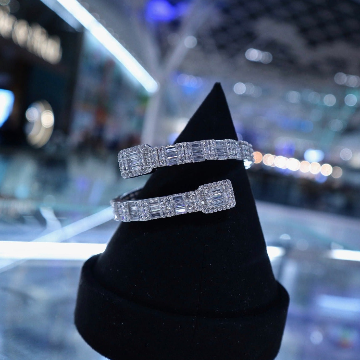 925 Solid Silver Iced Baguette Bangle