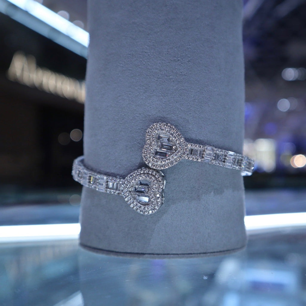 Solid Silver Iced Heart Bangle