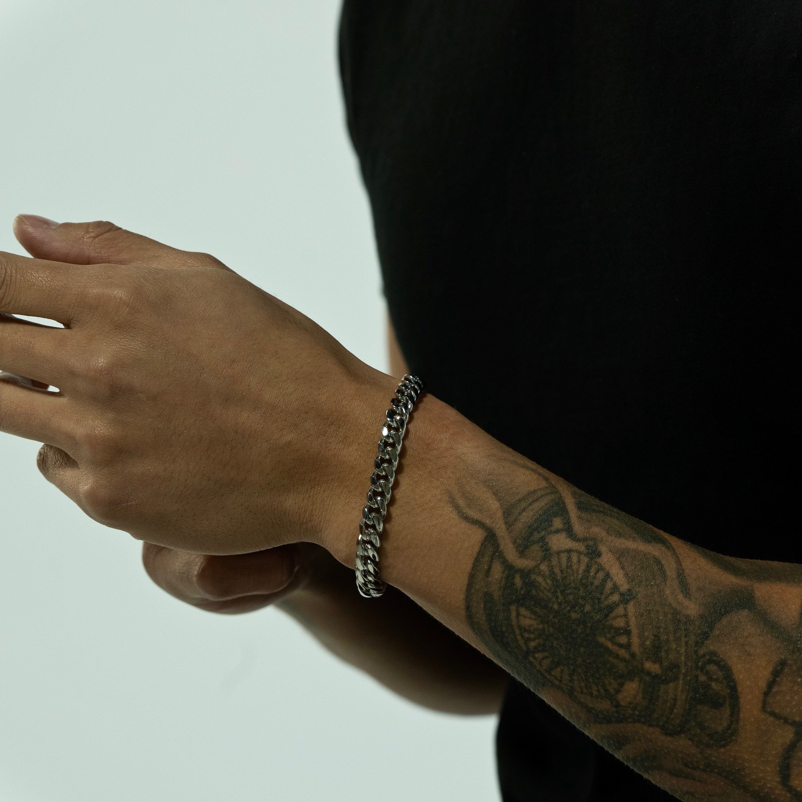 8mm Silver Cuban Bracelet Stainless Steel