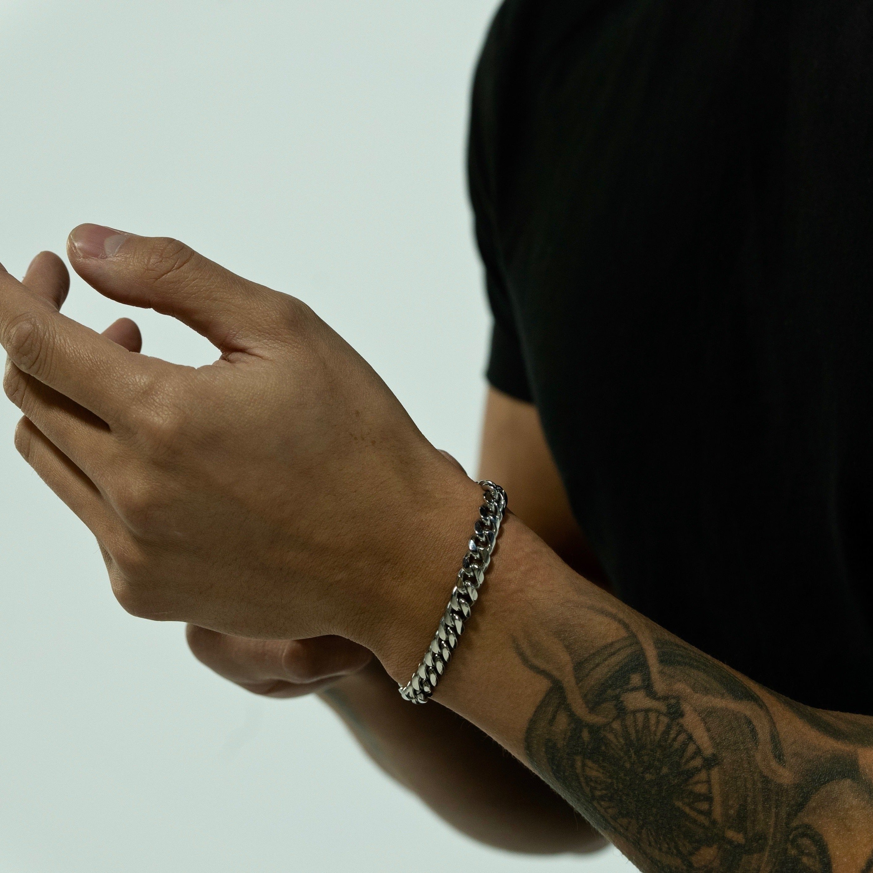 8mm Silver Cuban Bracelet Stainless Steel