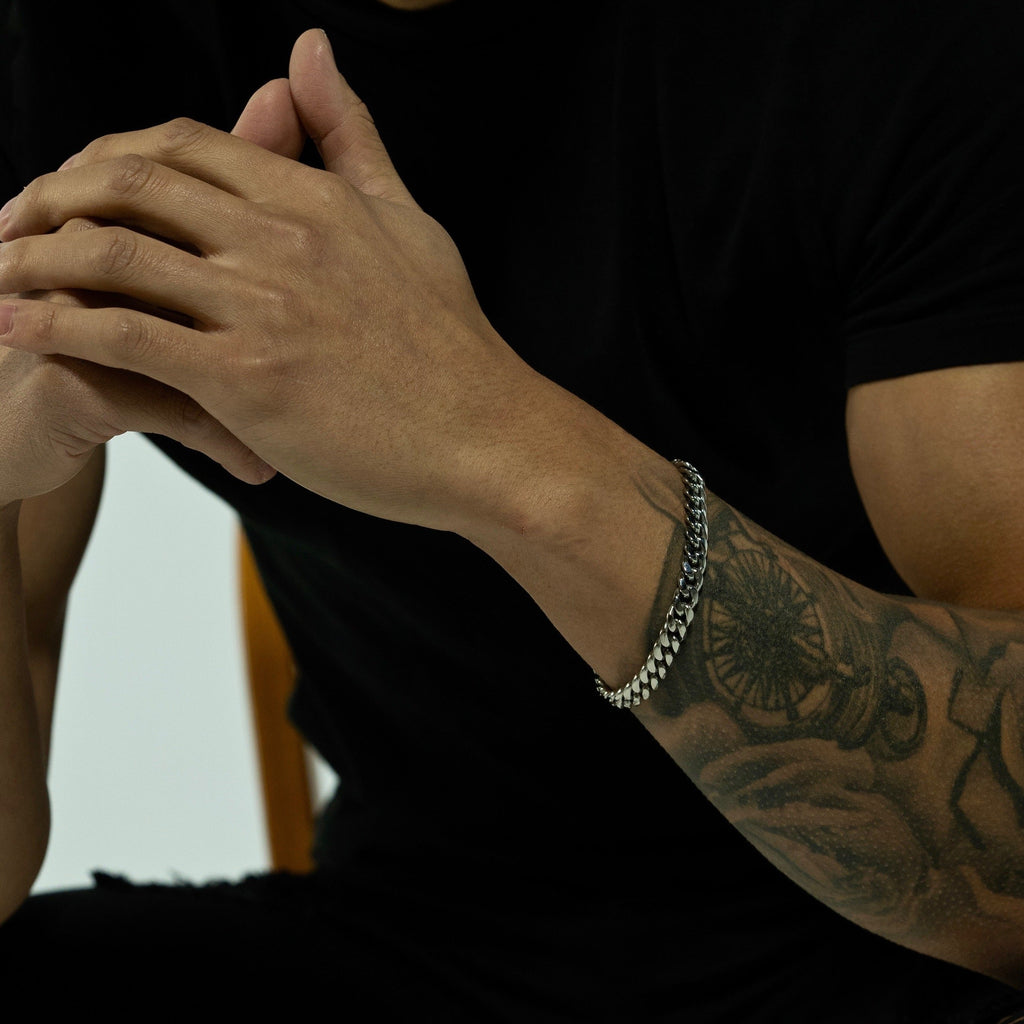 8mm Silver Cuban Bracelet Stainless Steel