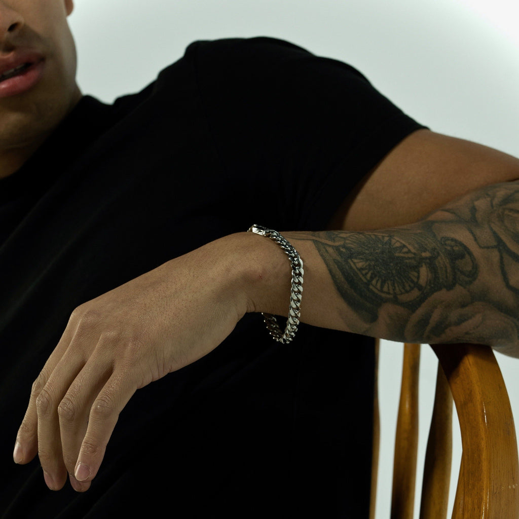 8mm Silver Cuban Bracelet Stainless Steel