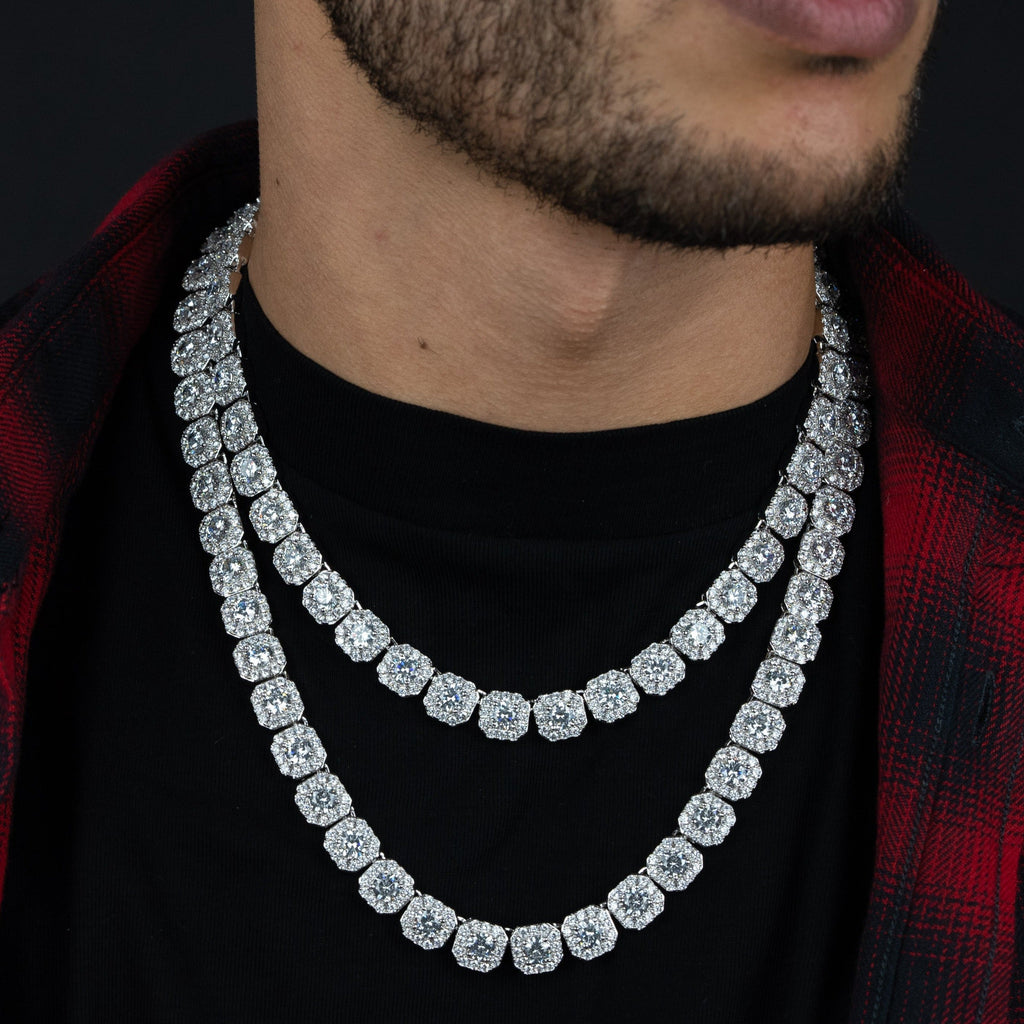 Solitaire Silver Cluster Tennis Chain