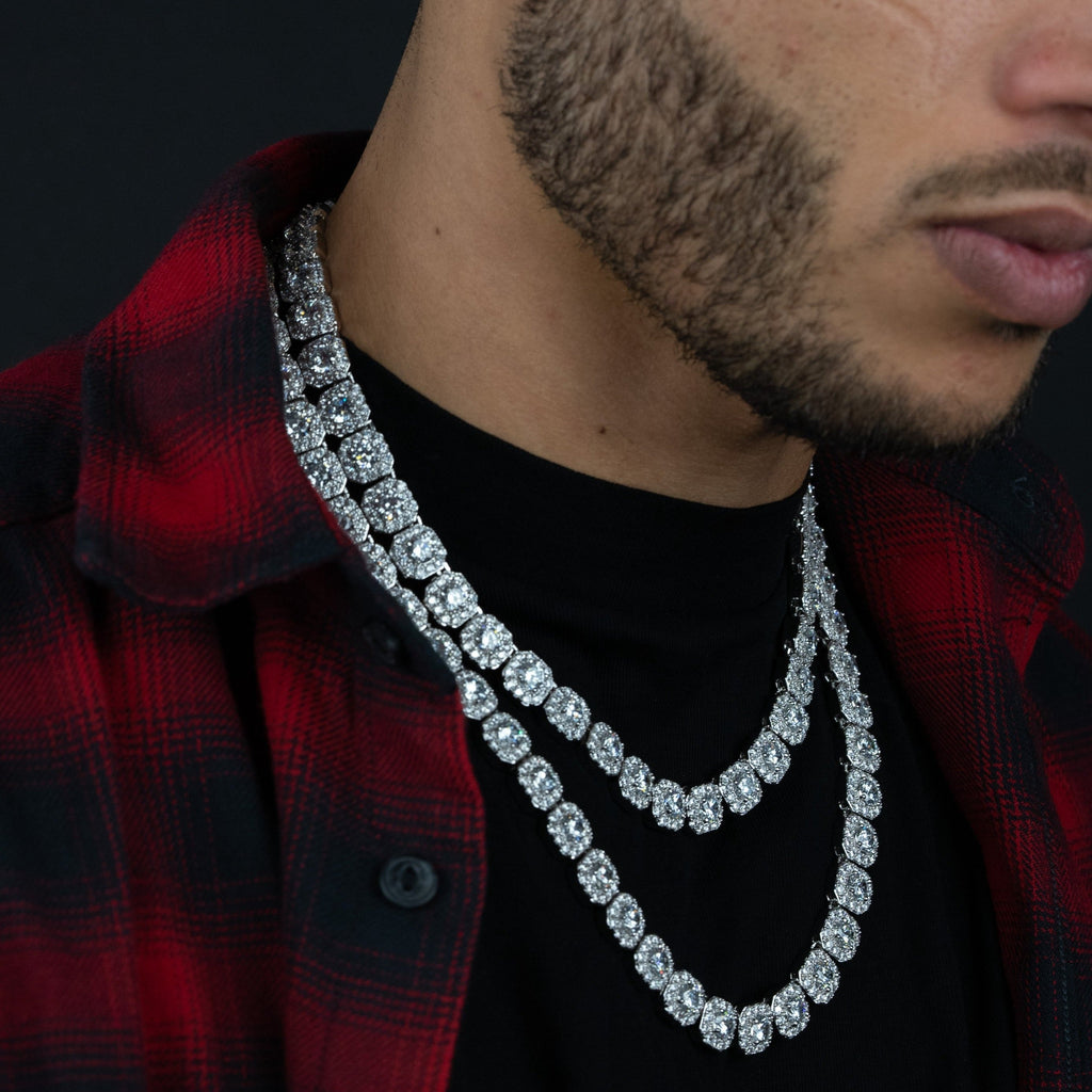 Solitaire Silver Cluster Tennis Chain