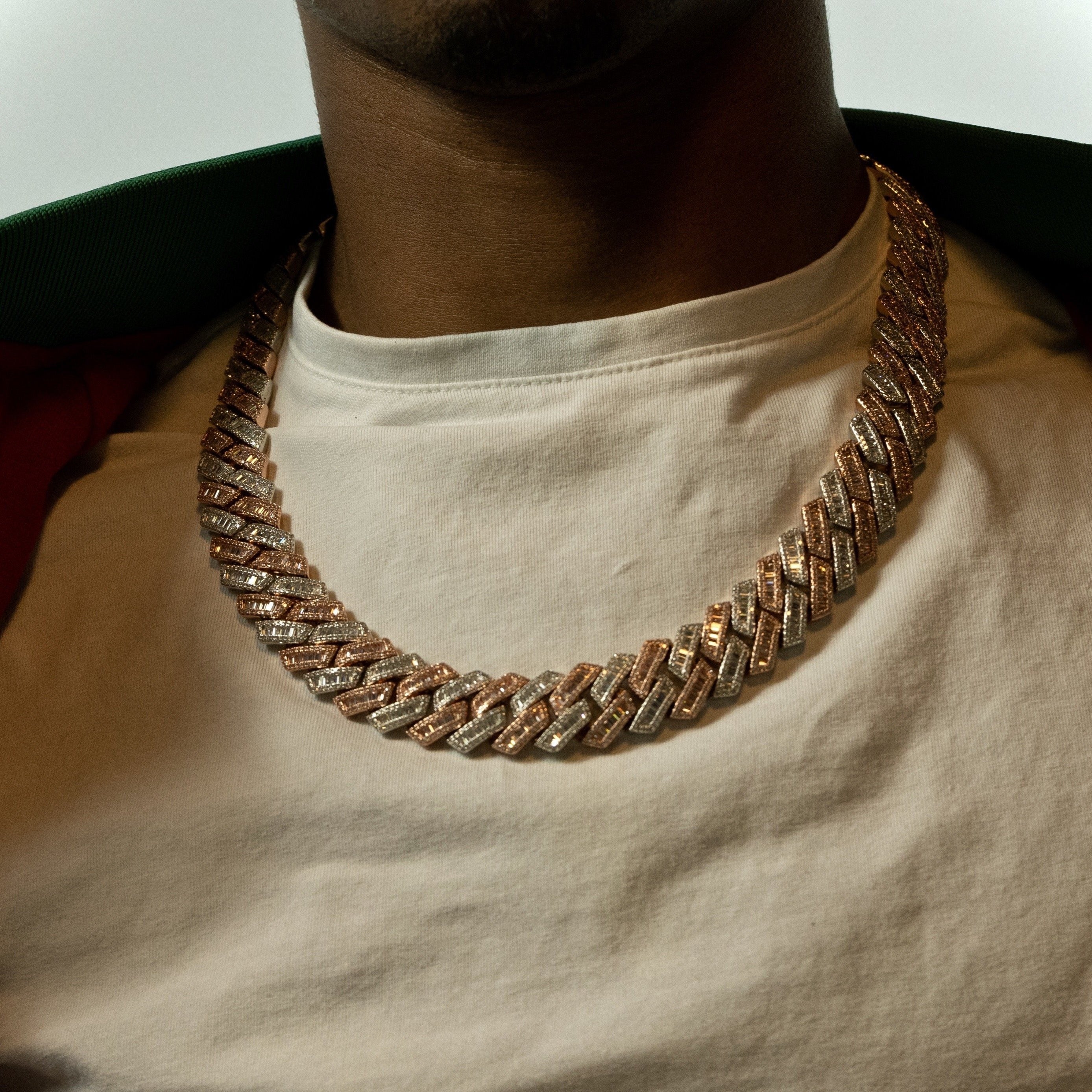 2-Tone Rose and Silver 21mm Sharp Baguette Cuban