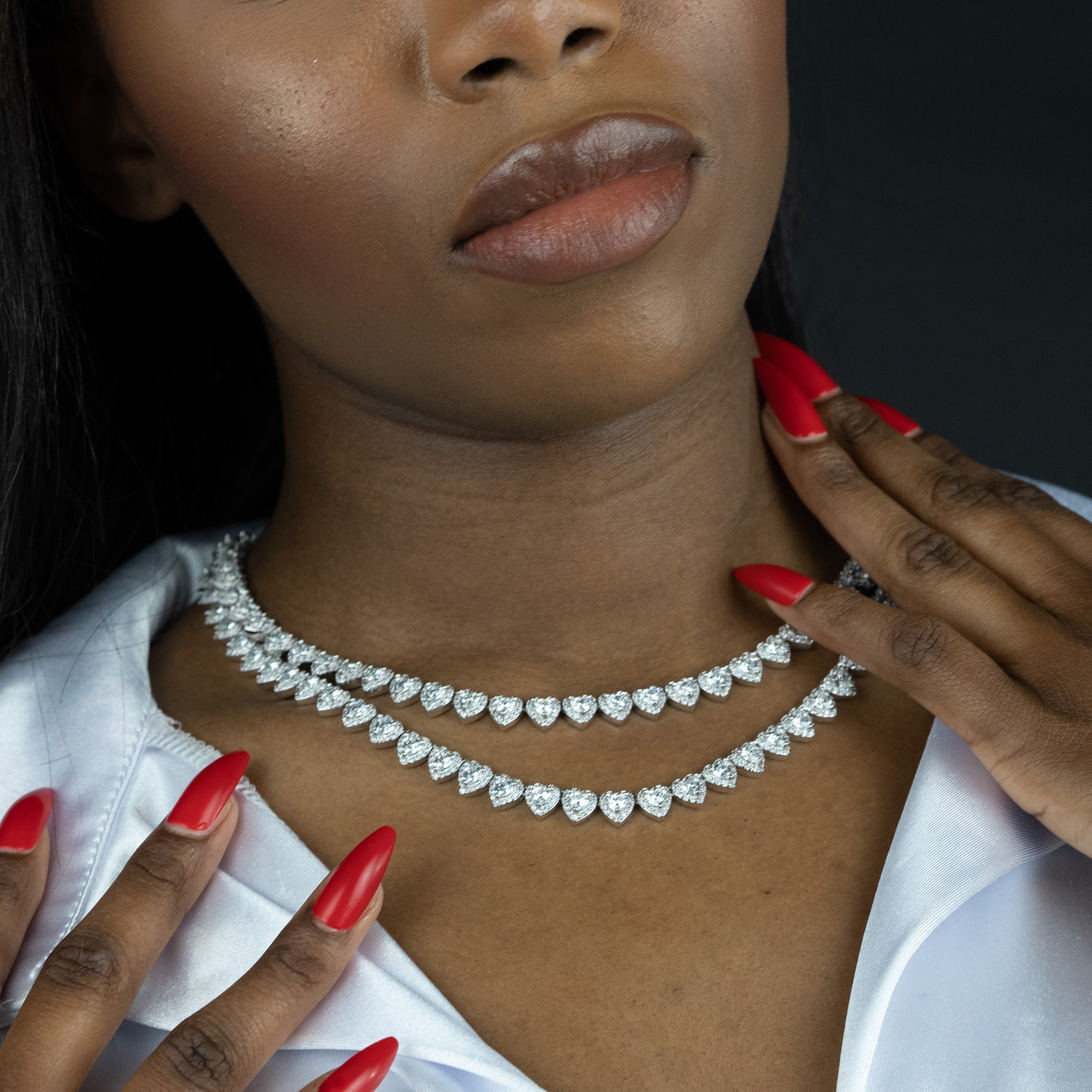 Silver Heart Shaped Diamond Tennis Chain